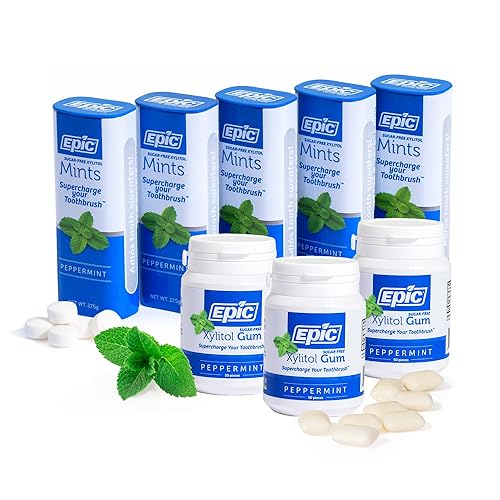 Epic Xylitol - Paquete de chicles de menta y menta  150 piezas de goma de mascar de menta y 275 mentas  sin azúcar, sin aspartamo, recomendado por