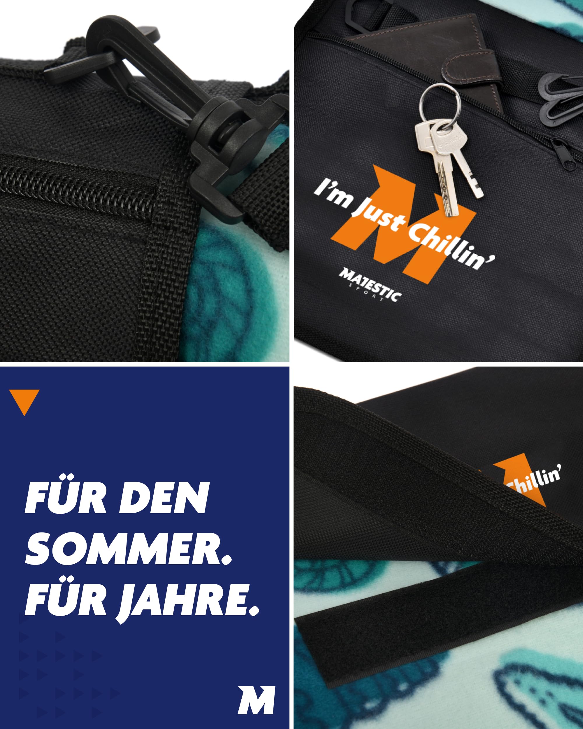 Picknickdecke 200x200 cm Wasserdicht & Sandfrei — Isolierte XXL Stranddecke für 4-6 Personen mit Tragegriff, Schultergurt, Reißverschlusstasche & 4 Erdankern, Campingdecke. Shelly.
