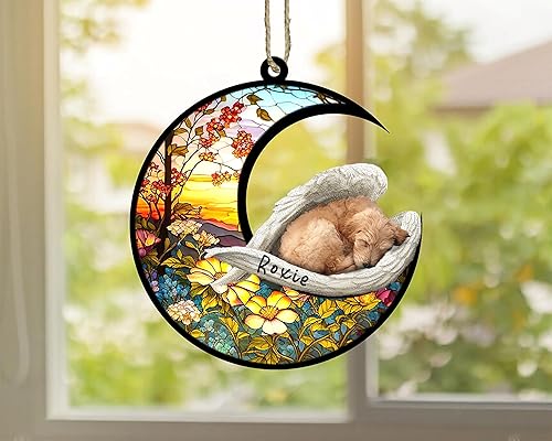 Miniatura 104 de Chow Chow Dog Memorial Suncatcher, adorno de Navidad Chow Chow con nombre, atrapador de pérdida de mascotas, regalos para los amantes de los perros