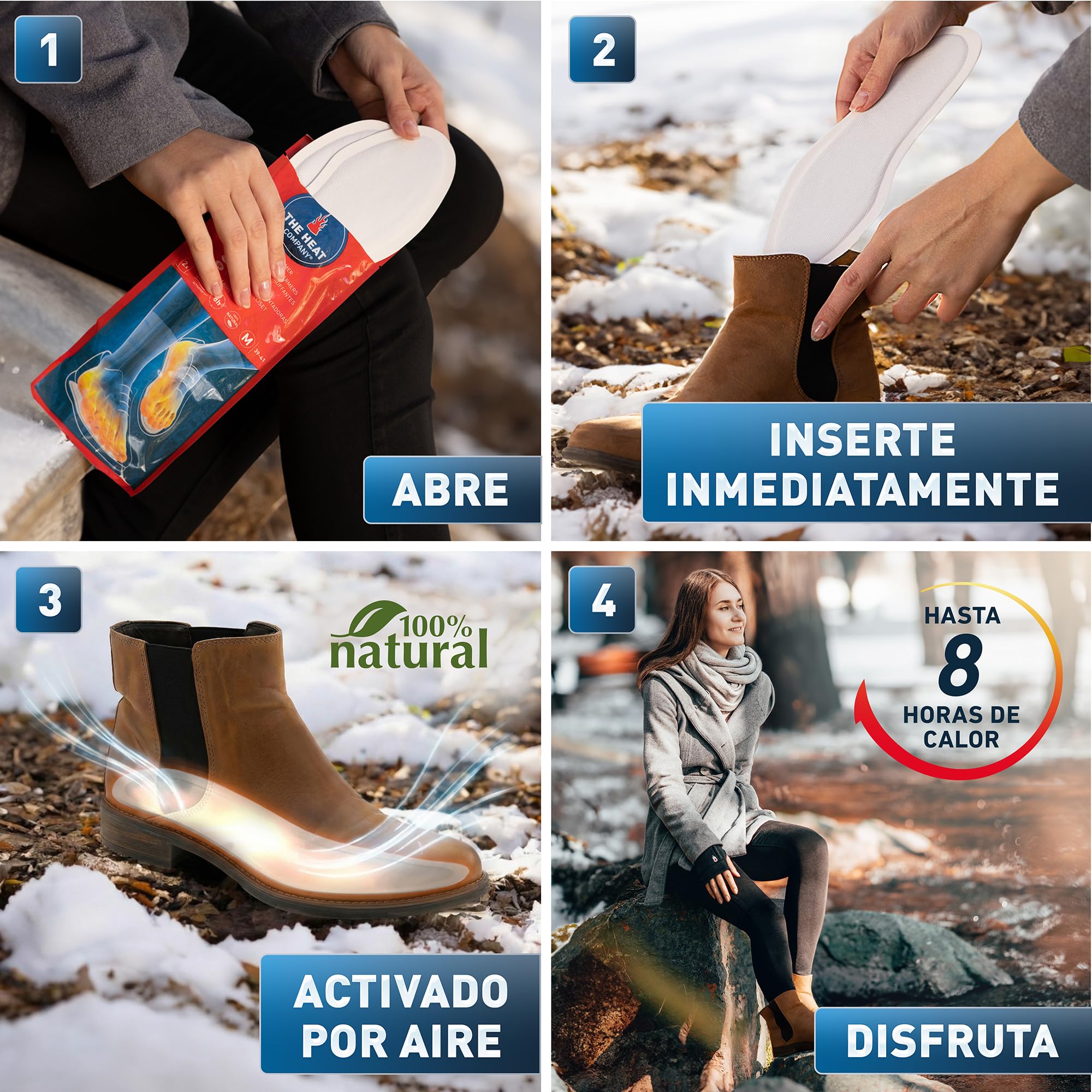 THE HEAT COMPANY Plantillas Calentadoras - 5, 10 o 30 Pares - Extra CÁLIDO - Calentadores Pies - 8 Horas de pies Calientes - Calor instantáneo - Activado por Aire - Puro Natural - Small, Medium, Large, XL