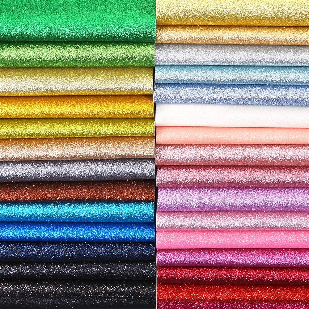 Caydo 30 Colors Glitter Faux Leather Sheets, Shiny PU Leather Sheets for Earrings Hair Bows Making and DIY Sparkle Crafts 12.6 x 8.6 Inch