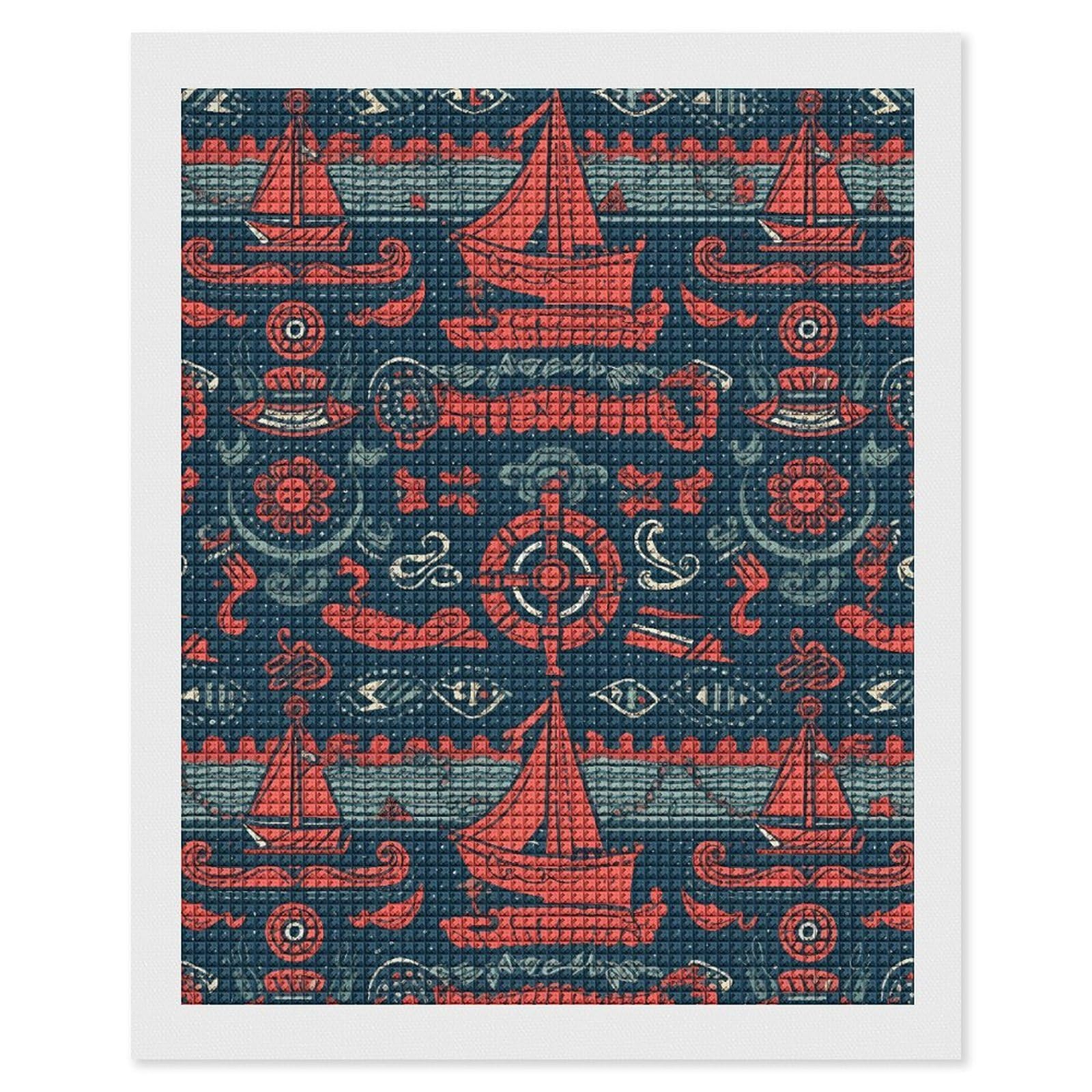 Sailboat Pattern Diamond Art Kits for Adults, DIY 5D Diamonds Painting Kits for Beginner, Round Full Drill Diamond Dots Painting, 16"x20" Diamonds Pictures Gem Art and Crafts Wall Decor