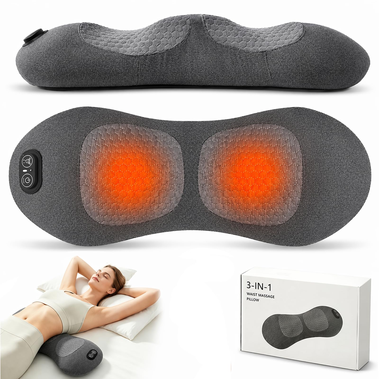 3 In 1 Rückenmassagegerät, Rücken Massage Gerät, Kissen Massagekissen | Massagegerät mit Wärme, Kissen Back Massager mit Intelligentem Steuerschalter, Massage Pad For Nacken, Schultern und Rücken