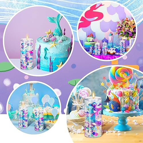 Miniatura 7 de Jutom 10150 piezas de centro de mesa de sirena de relleno de sirena para mesas, concha, cola de pez, estelleroide, cuentas de perlas multicolor,