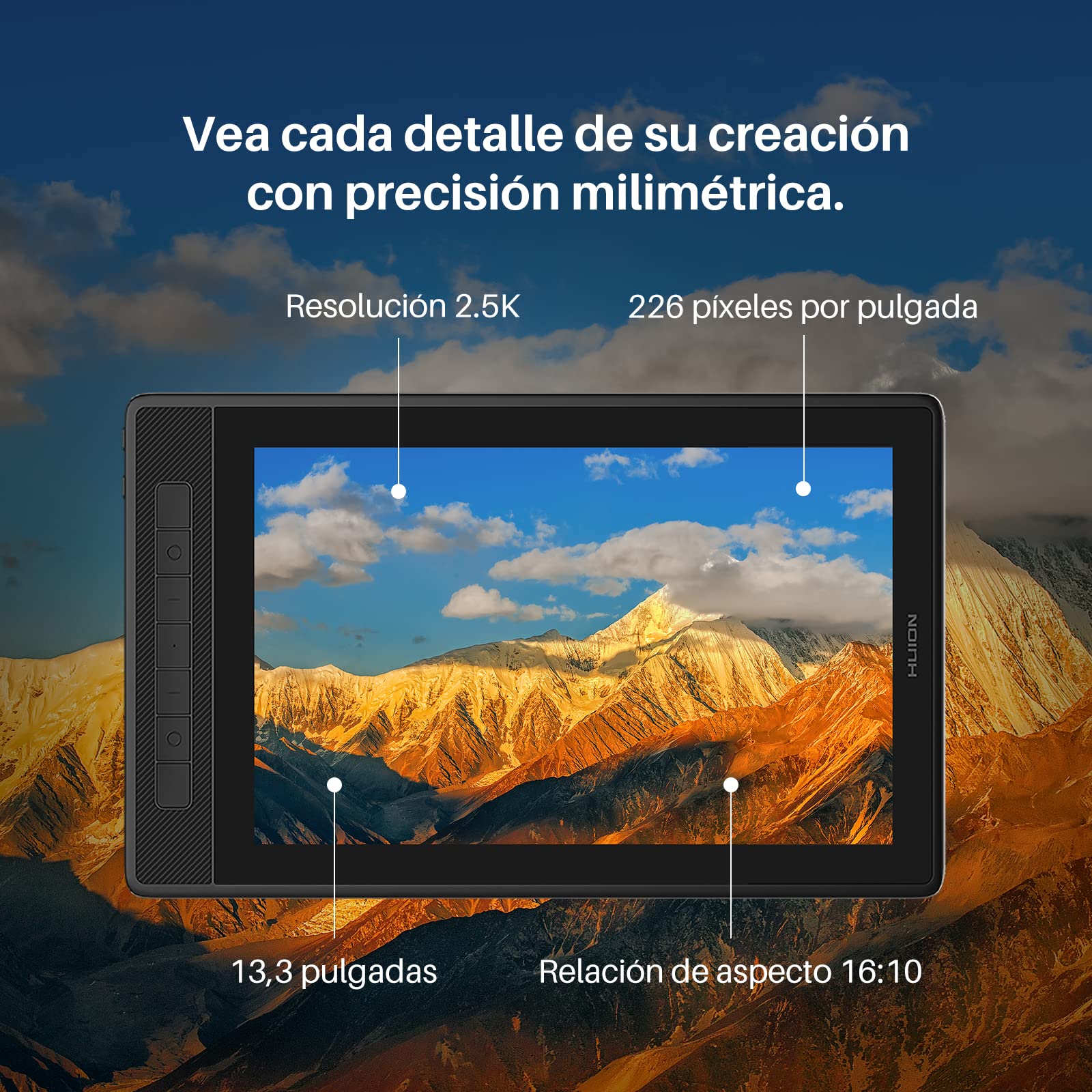HUION Kamvas Pro 13 2.5K QHD Tableta Gráfica con Pantalla, Tableta de Dibujo de 13,3 Pulgadas con Soporte, QLED 145% sRGB, Bolígrafo Digital Profesional PW517,Optima para Oficina en Casa y e-Learning | QLED Full Lamination, 99% Adobe RGB, PW517 Lápiz capa