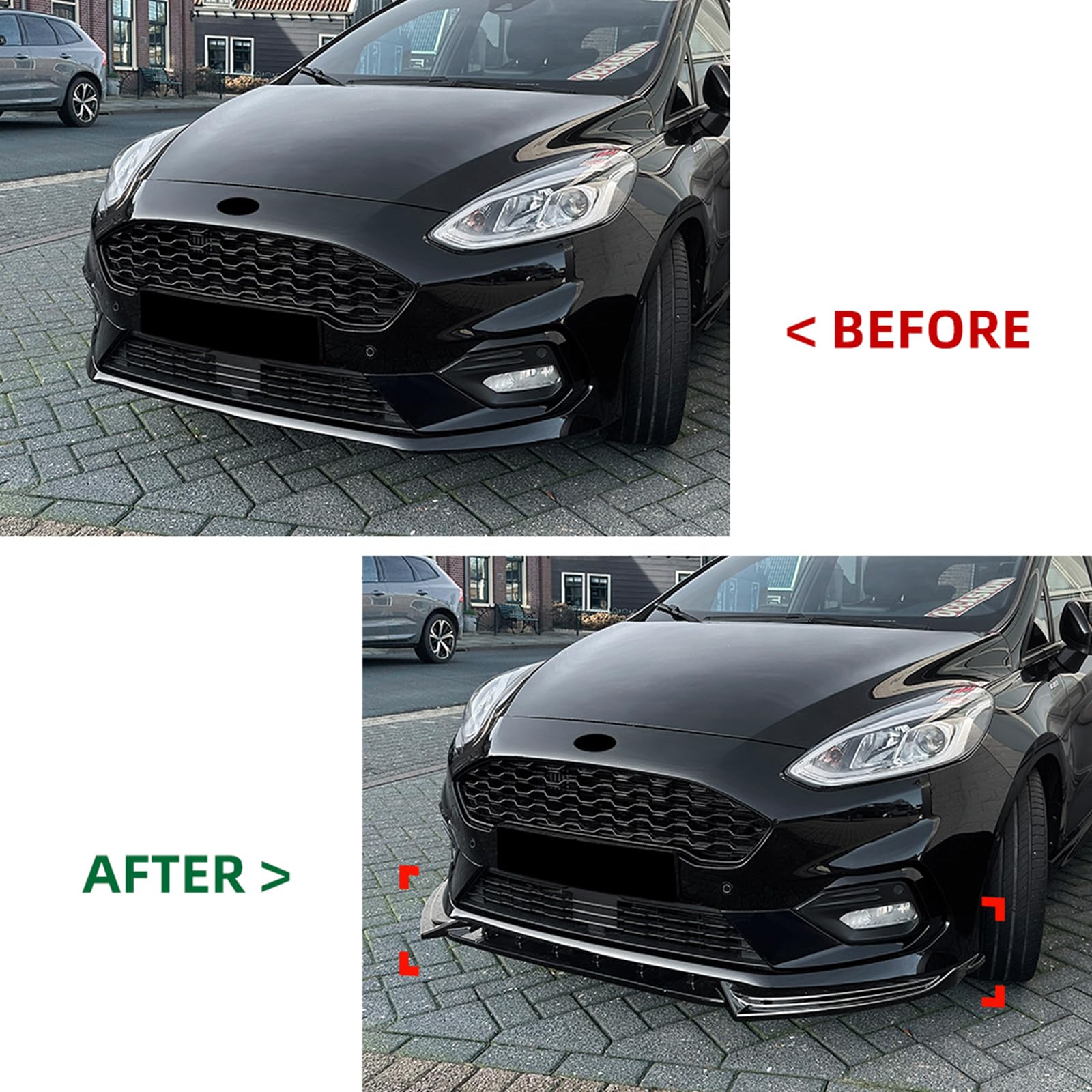 Spoiler Anteriore Inferiore In ABS Per Ford Fiesta MK8 ST Line 2017-2020 – Kit 3 Pezzi, Nero Sportivo