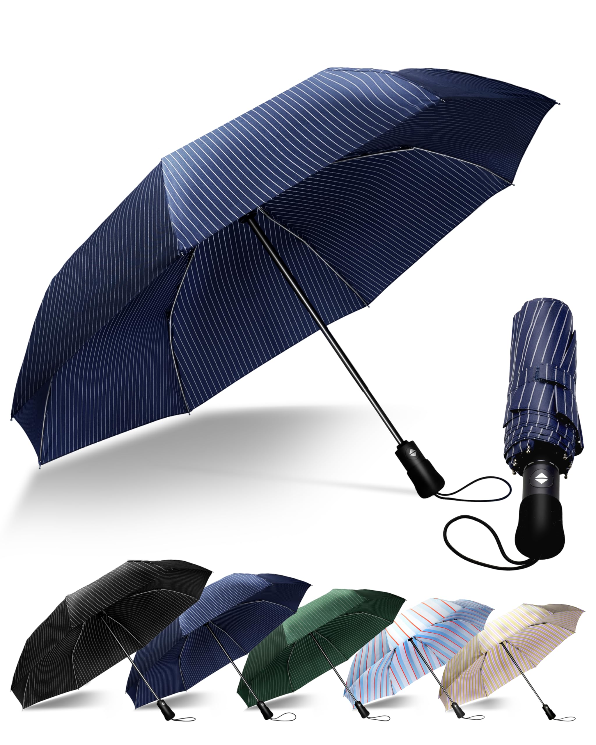 Ombrello Automatico Pieghevole Con Strisce Riflettenti - Impermeabile E Antivento, Ideale Per Viaggi