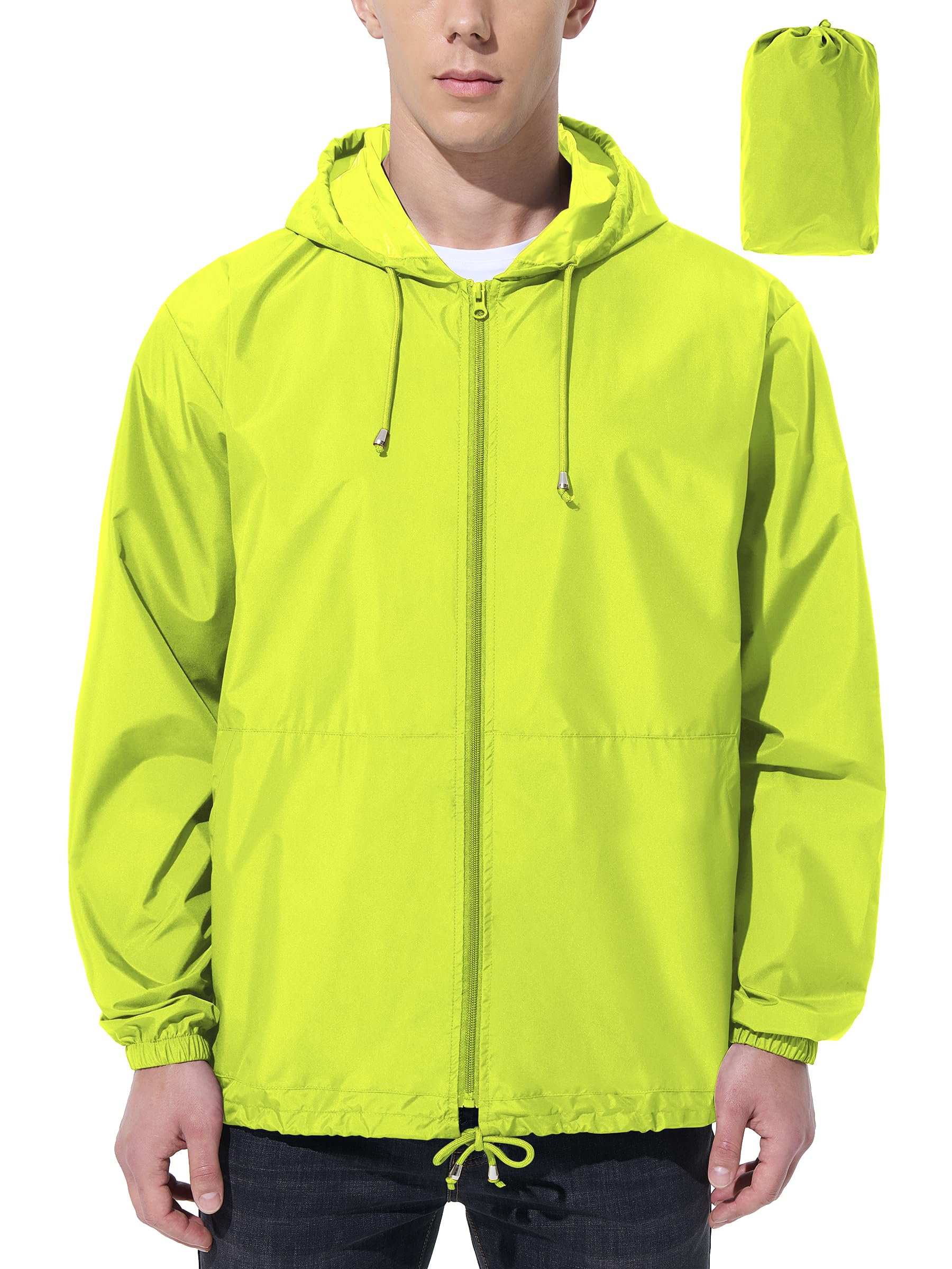 UIQUR Mens Rain Jacket Raincoat Windbreaker Running Waterproof Lightweight Packable with Hood Travel Hiking Cycling