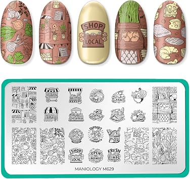 Maniology Open Market Nail Stamping Plate | Local Shop-Themed Designs, Fresh Finds Patterns for DIY Manicures- Reusable, Rectangular Stainless Steel Nail Art Template