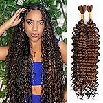 Human Braiding Hair Mix Synthetic Boho Hair for Braiding, 20 Inch Deep Wave Bulk for Boho Braids 2 Pcs Curly Bohemian Wet and Wavy Braiding Hair(P4/30, 20 Inch-2pcs)