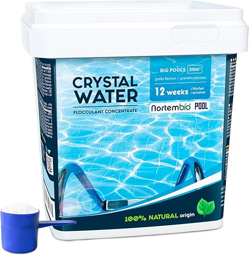 Nortembio Pool Flocculant Pool Concentrate 12 Weeks. Water Clarifying Large Pools, SPA. Total and Effective Cleaning. Keep Water Crystal Clear All Year Round - Crystal Water