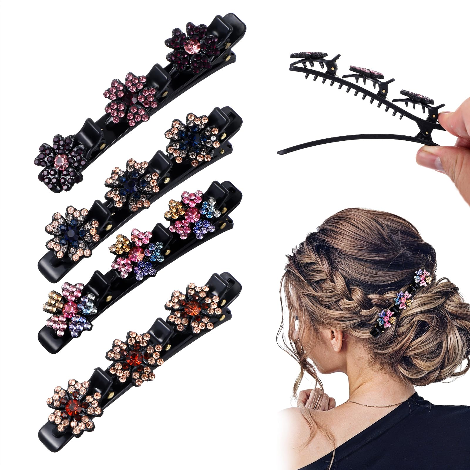 Xinjoduz 4 PCS Sparkling Crystal Stone Braided Hair Clips, 2024 New Hair barrettes Small Rhinestone Hair Clips for Women, Shiny Elegant Hair Styling
