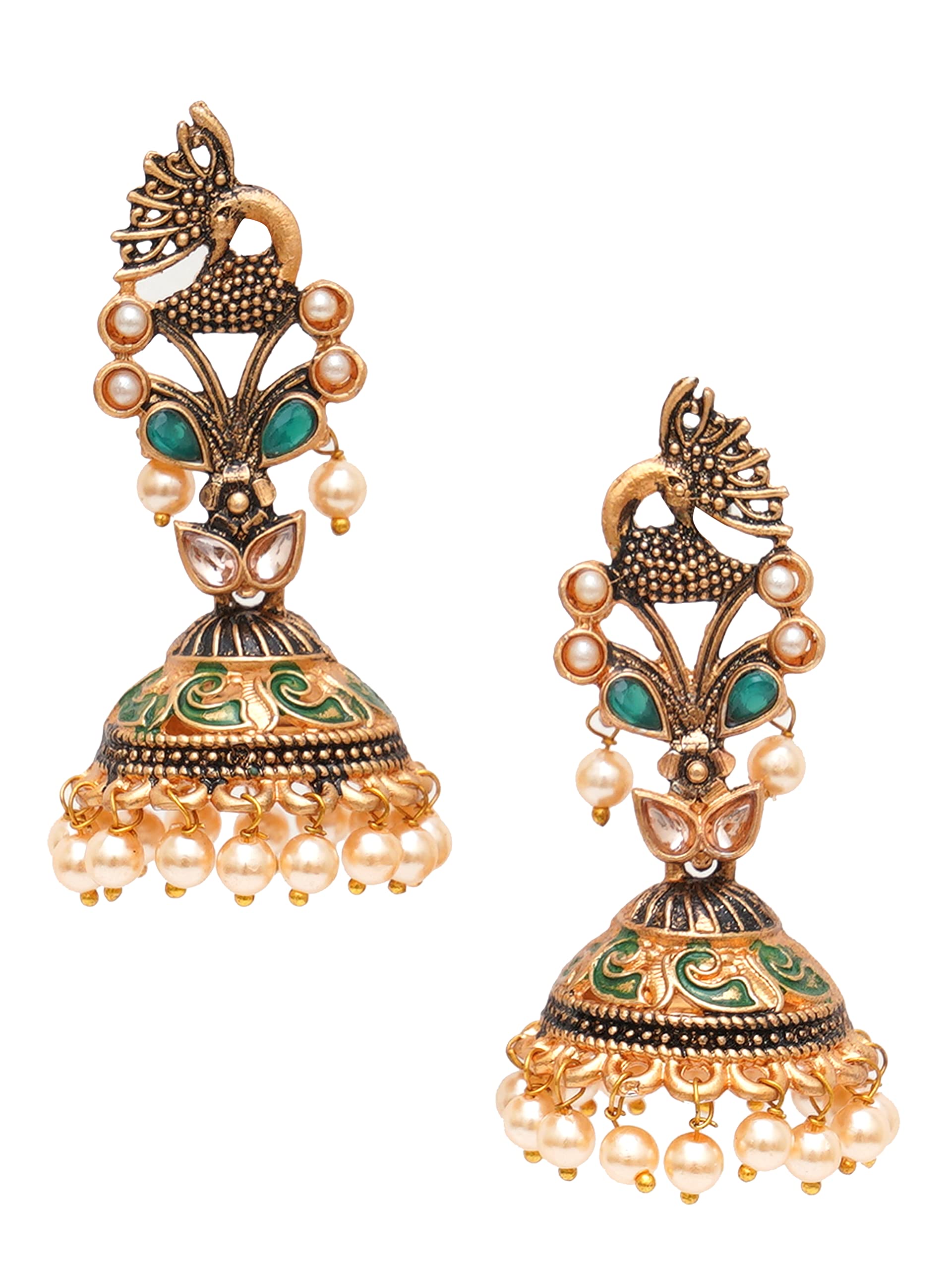 Karatcart Gold Plated Green Stone Studded Peacock Shape Jhumki Earrings for Women (B0BFQWHKC3) Amazon Price History, Amazon Price Tracker