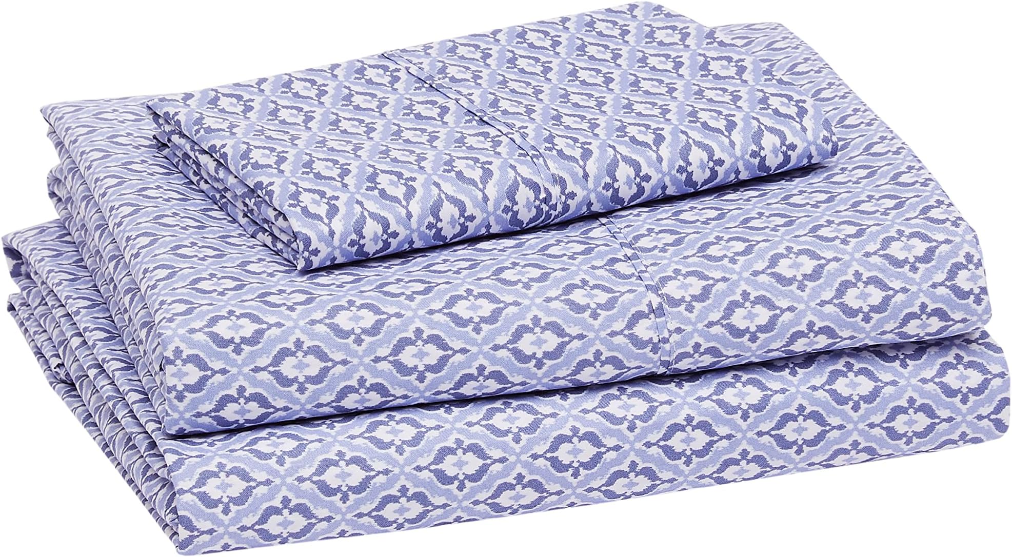 Amazon Basics Lightweight Super Soft Easy Care Microfiber Bed Sheet Set with 14” Deep Pockets - Twin XL, Blue Damask