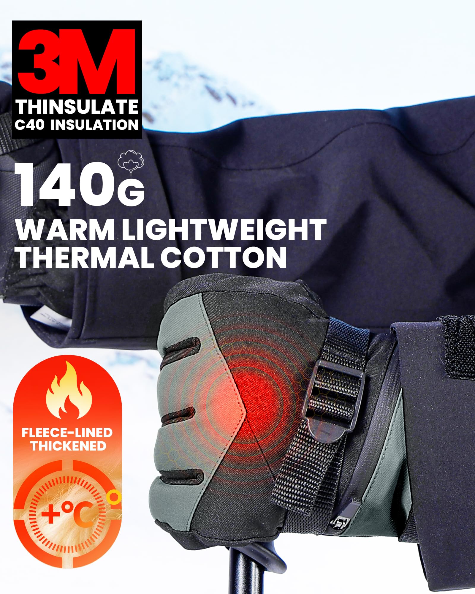 OutdoorMaster Gants de Ski et de Neige pour Homme et Femme 3M Thinsulate, Gants d'hiver Chauds pour écran Tactile, Thermiques et imperméables avec Double Poche pour Le Ski, Le Snowboard, Les Sports