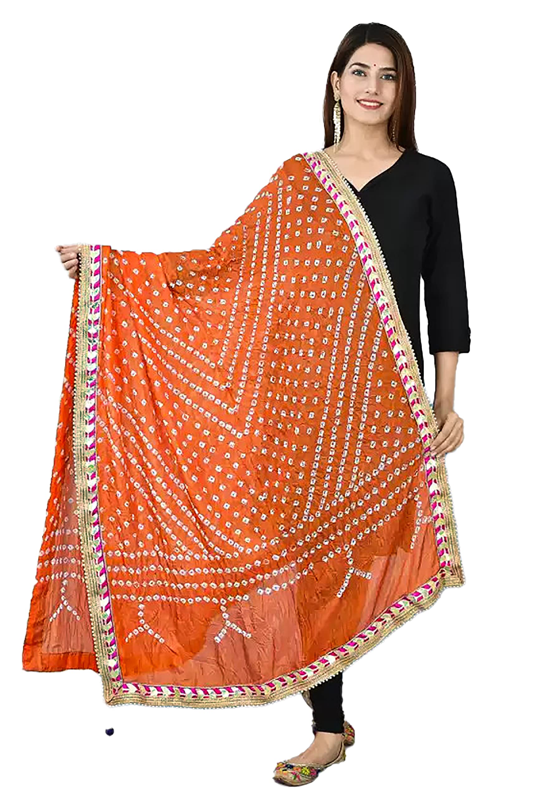 GenericETHINIC Craft Hub® Women's Tafeta Silk Dupatta Bandhani Bandhej Jaipuri Rajasthani Dupatta