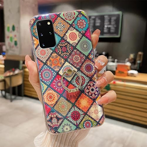 Miniatura 8 de Funda para teléfono Samsung Galaxy S20 Plus con soporte de anillo dorado para niñas y mujeres, linda flor étnica, estilo retro, floral, delgada, a