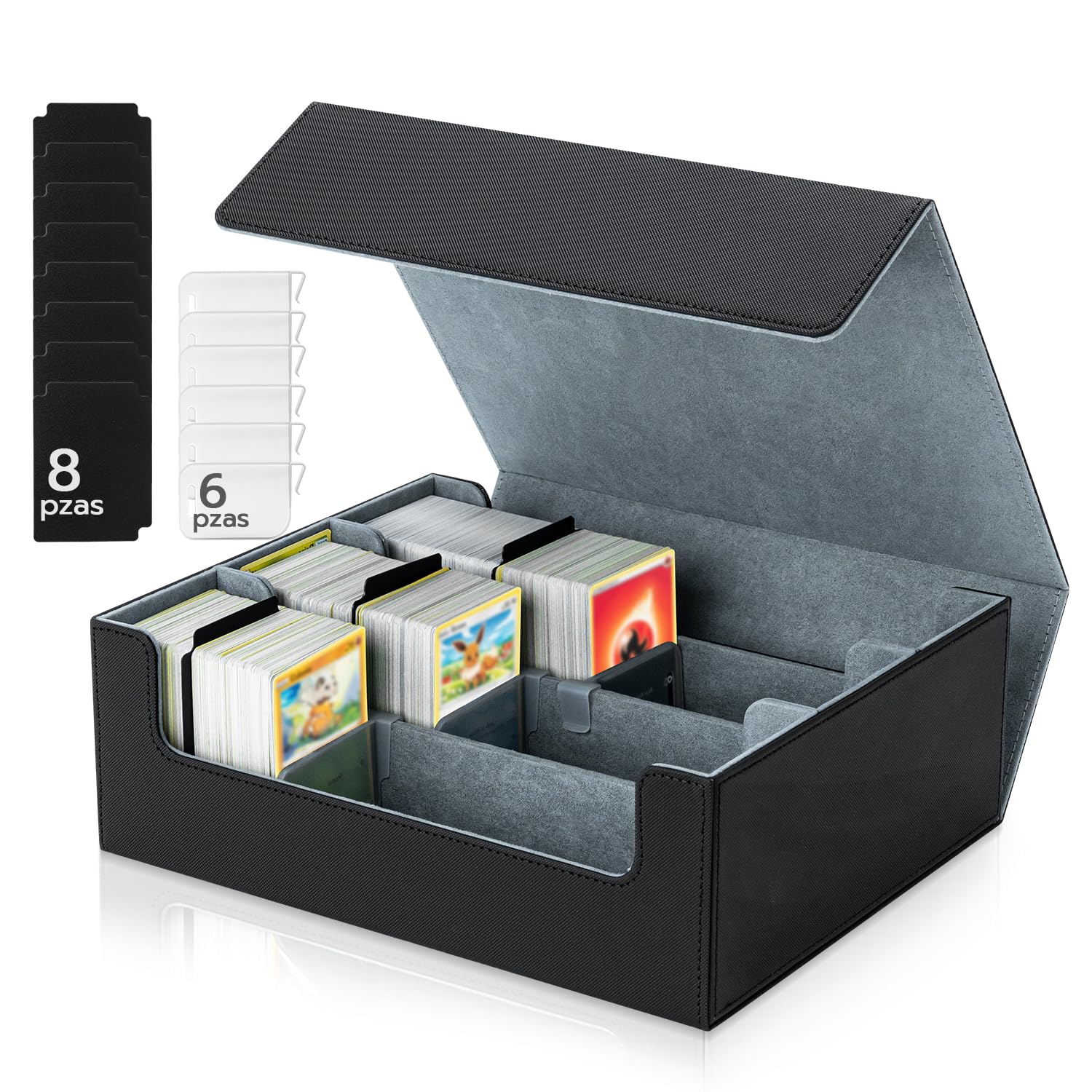 Caja Cartas para MTG, Card Deck Box para 1800+ Cartas Con Compartimento, Magnetic Flip Box con Cuero de PU para Cartas de Magic Commander TCG - [Negro]