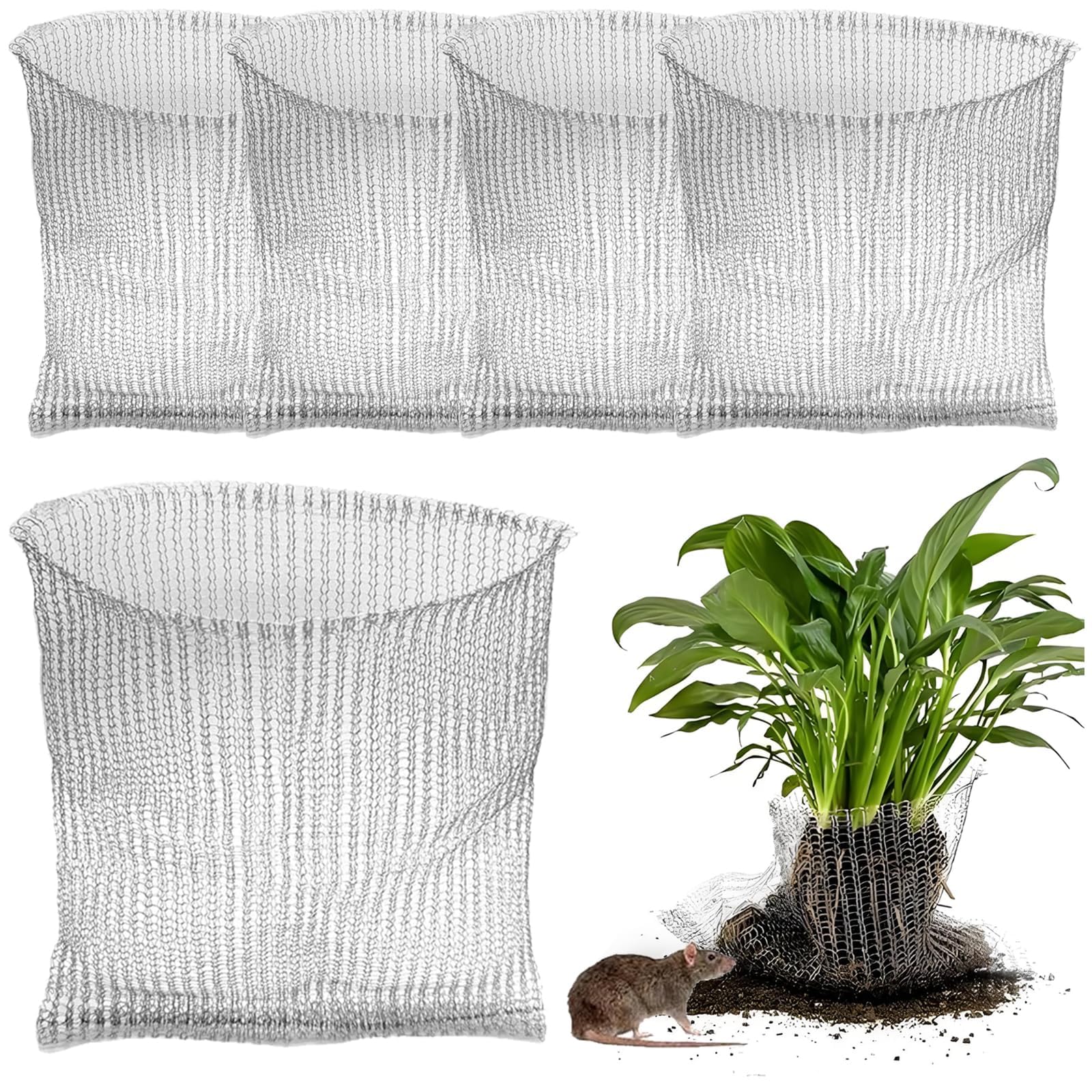 Jiavlyx 5 Stück Wurzelschutz aus Edelstahl, 45 * 40 cm Wurzelschutz für Pflanzen, Wühlmaus-Drahtkörbe, Pflanzenwurzelschutz, für Schutz der Wurzeln von Bäumen,Blumen, Gemüse