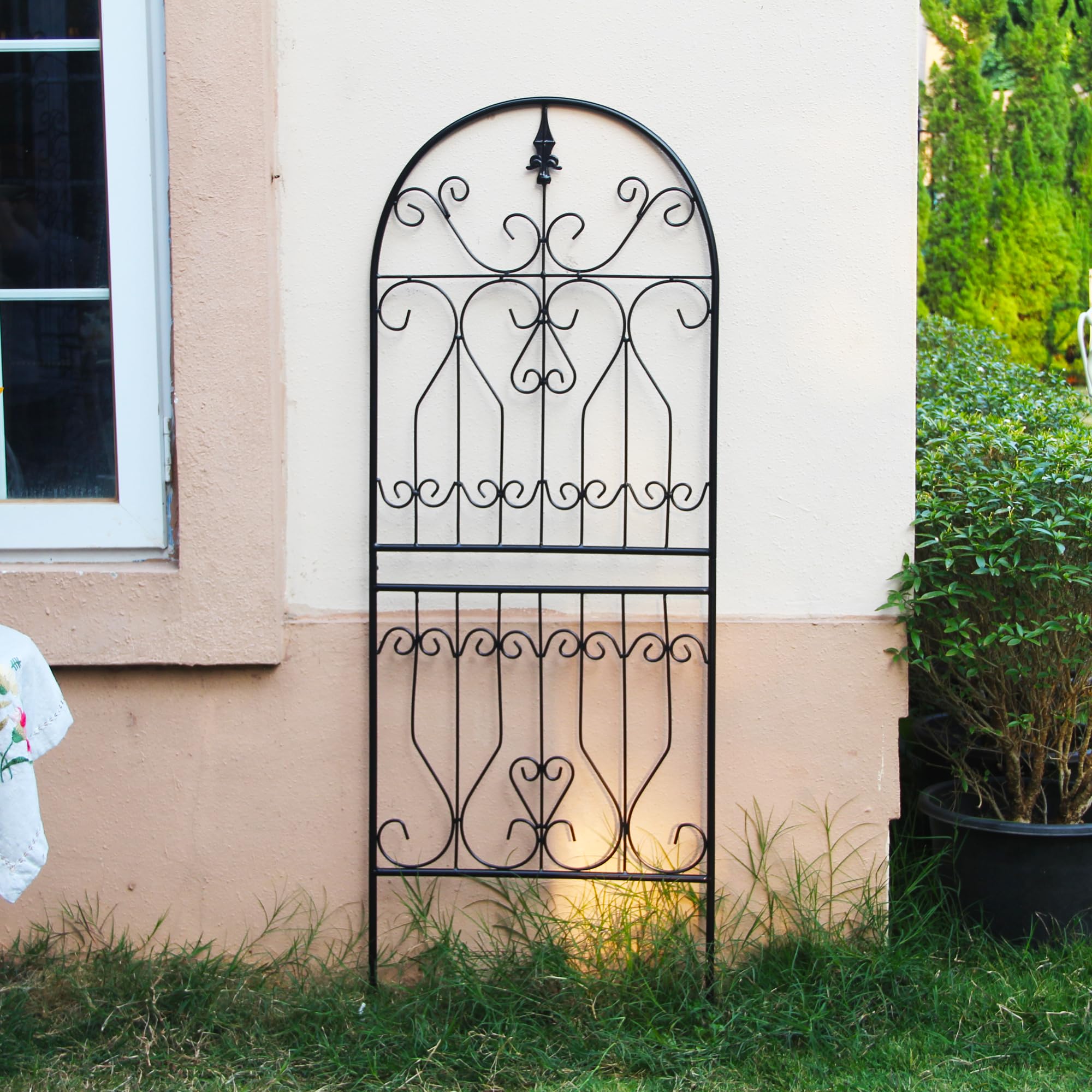 SCENDOR Trellis for Climbing Plants 59" H x 22" W Metal Unique Design Decorative Structure Weather-Resistant Trellises Outdoor Decor Flowers Roses Vine Ivy Clematis 1 Pack
