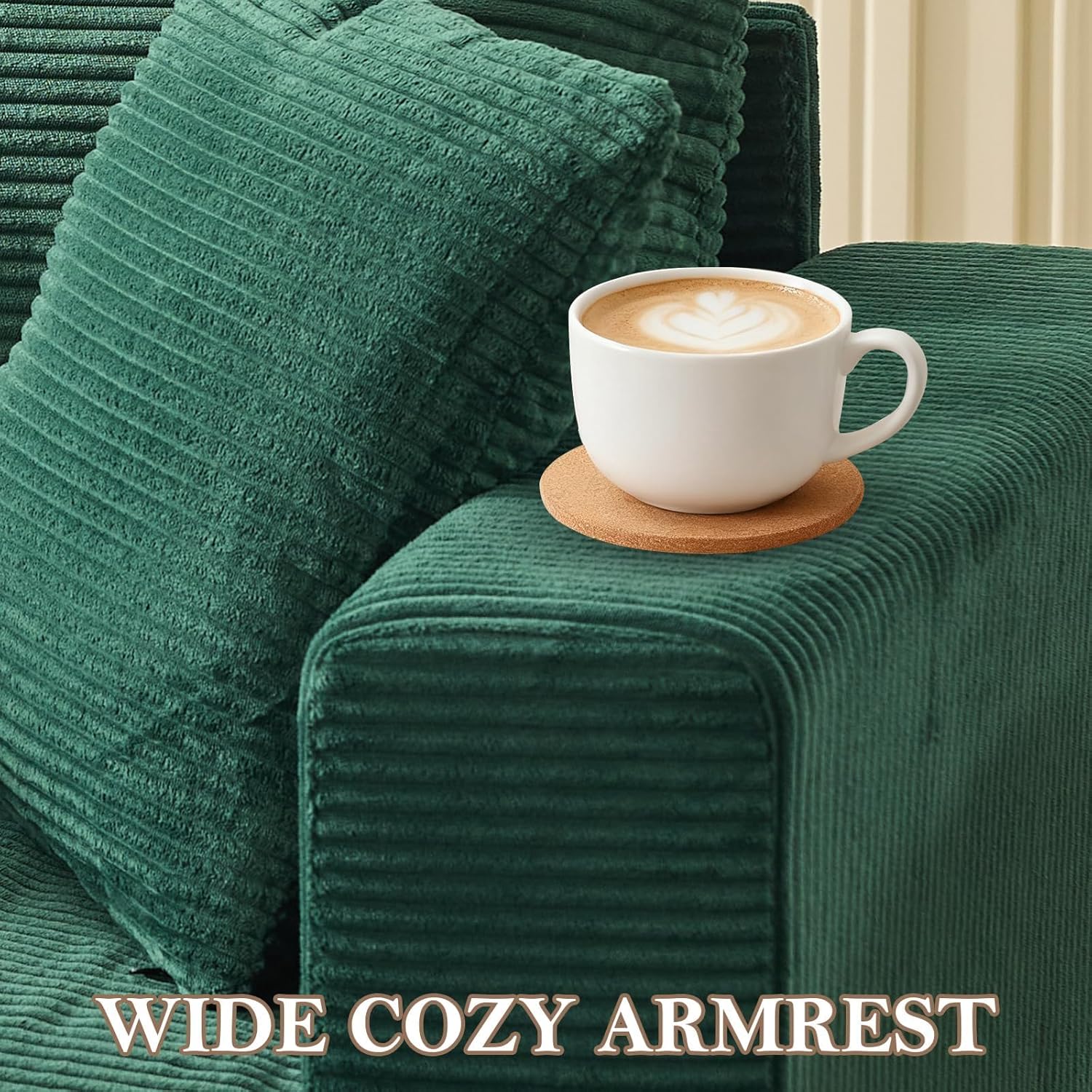 Corduroy Chaise Lounge Chair Indoor, Oversized Chair with Storage Ottoman for Living Room Bedroom, Cozy Sleeper Sofa Bed with Pillows, Green