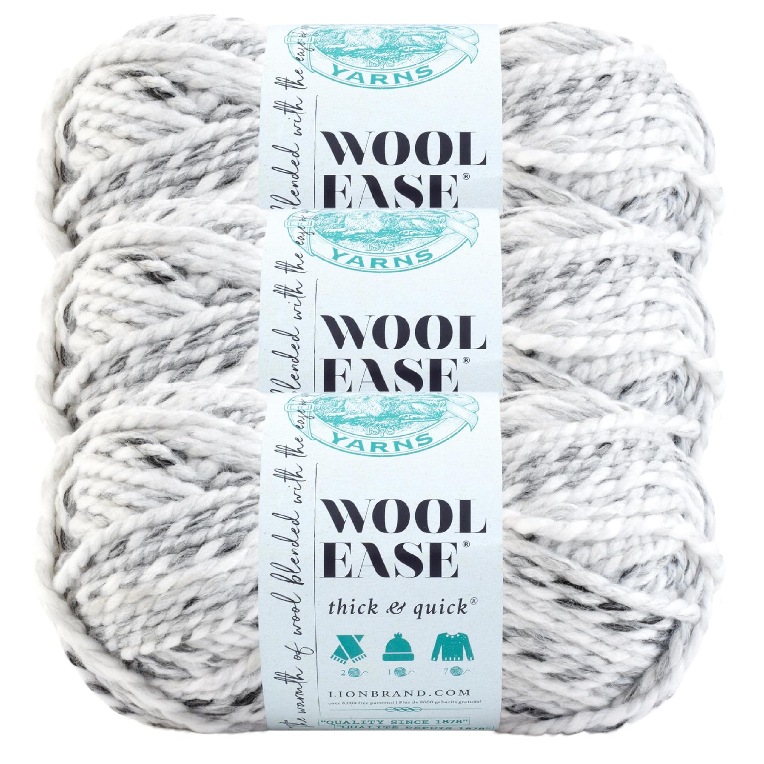 Lion Brand Yarn Wool-Ease Thick and Quick Yarn, Soft and Bulky Yarn for Knitting, Crocheting, and Crafting, 3 Pack, Marble