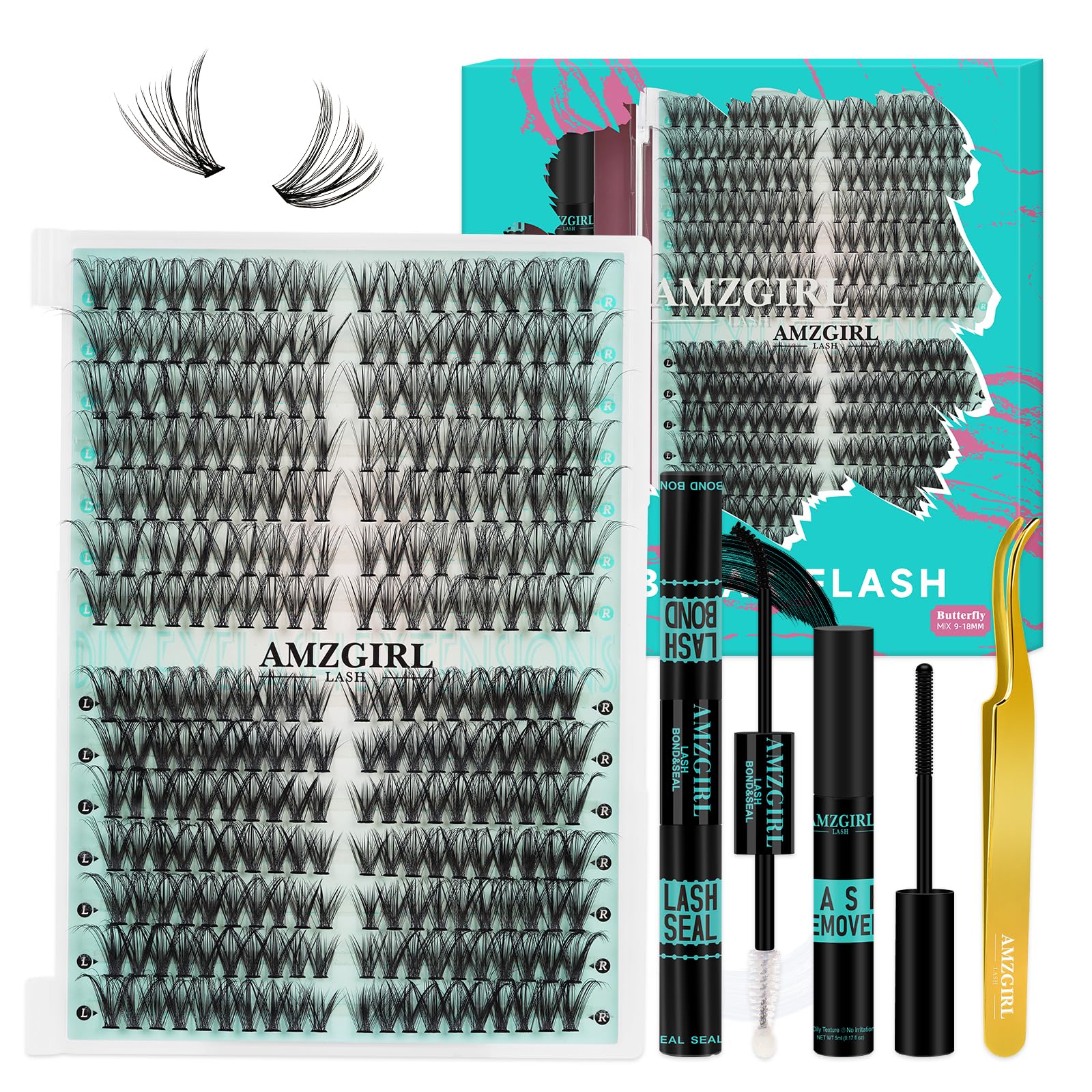 Lash Clusters Kit 280pcs DIY Eyelash Clusters Kit,Individual Lashes Kit 30D 40D D Curl with Bond and Seal, Lash Glue Remover, Tweezers for Lashes Extension (9-18mm,D-MIX kit)