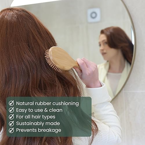 Miniatura 4 de Regrowz Cepillo de pelo de paleta de bambú para mujeres y hombres, cepillo de madera natural para desenredar el cabello y reducir la rotura del
