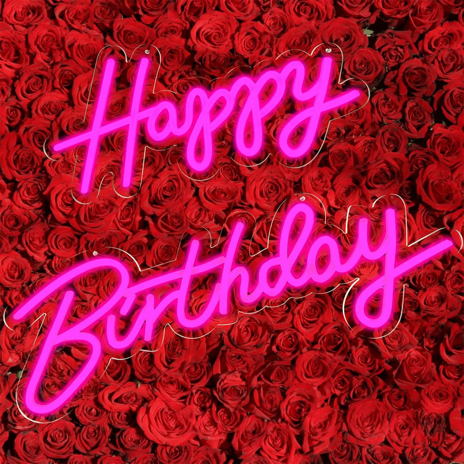 AE LIFELarge Happy Birthday Neon Sign Reusable LED Neon Light for Wall Backdrop Decoration Separate Split design Size:Total Length 39.5 Inch,Pink