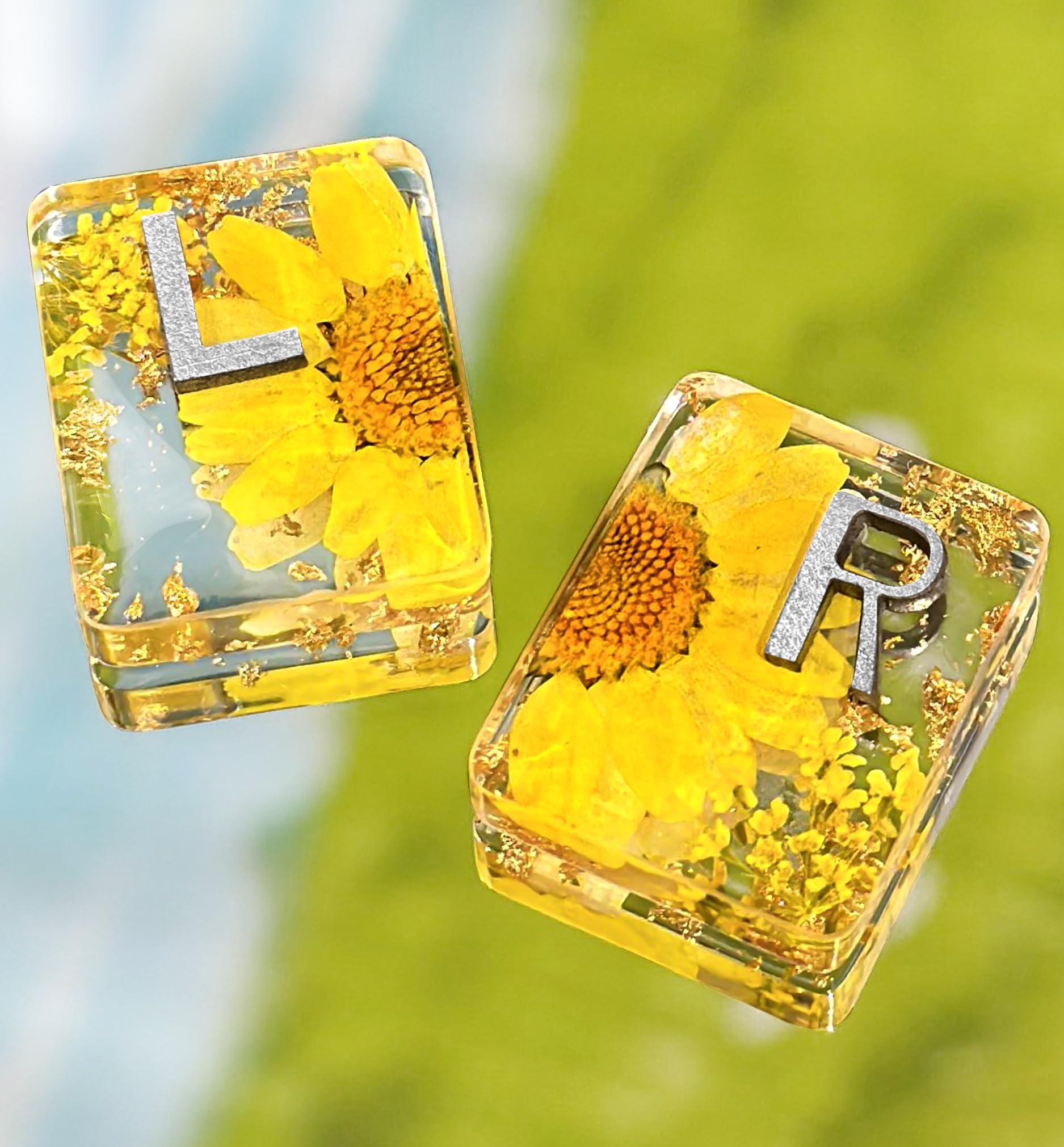 Plifal Xray Markers with Lead Initials Flower - X-ray Markers Yellow Dried Floral Glitter in Resin Radiology Include Reusable Adhesive Tapes to Nurse Radiologist Badge Reel Buddy, Easy to Identify