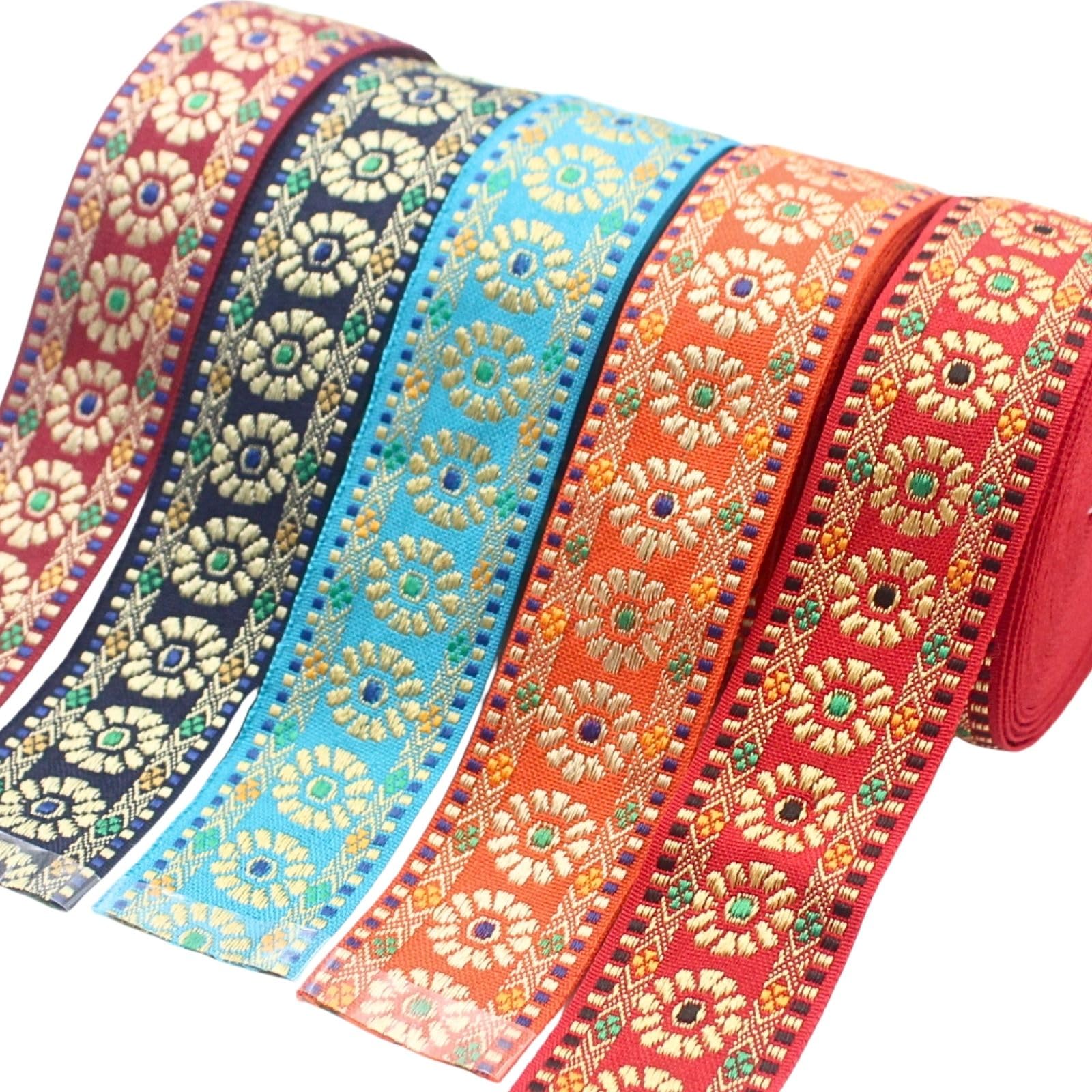PEARLY JUN 35 Yards 5 Colors Jacquard Ribbon Embroidered Vintage Ethnic