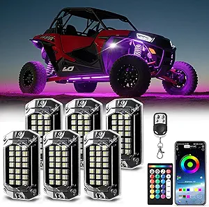 6 Pods Full Angle RGBW LED Rock Lights for UTV ATV Golf Cart RZR SXS Truck Pickup, 12V Waterproof Multicolor Underglow Lights with APP/RF Remote Control Sync Music Mode Neon Underbody Kit