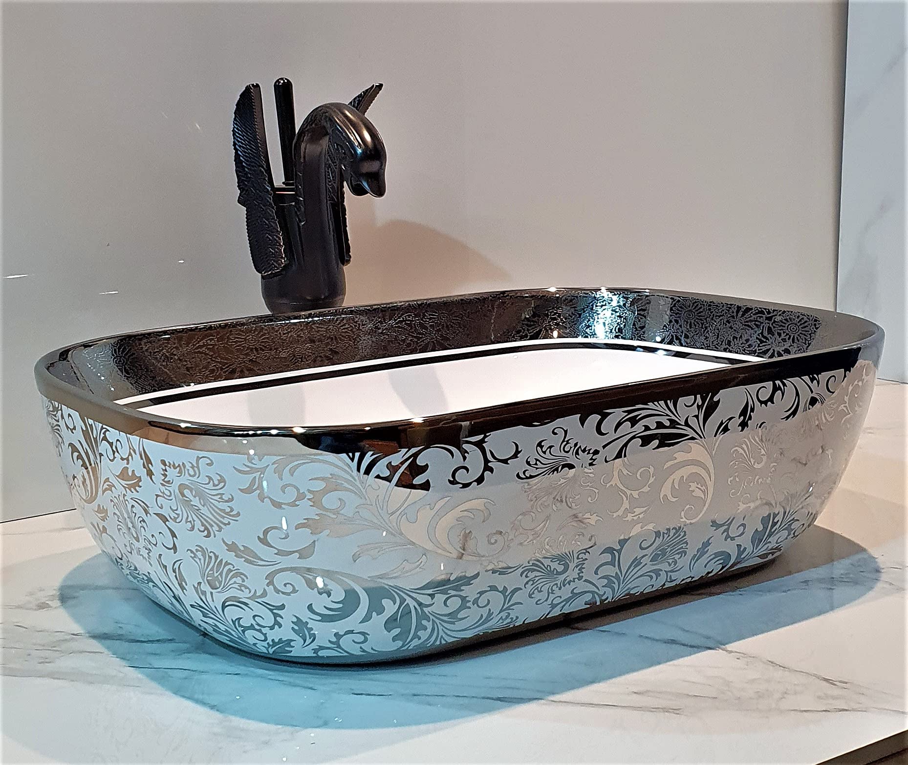 Ceramic Table Top Vessel Sink Over Counter for Bathroom & Living Room 18 X 13 X 5.5 (Silver White) (B08J433T5G) Amazon Price History, Amazon Price Tracker