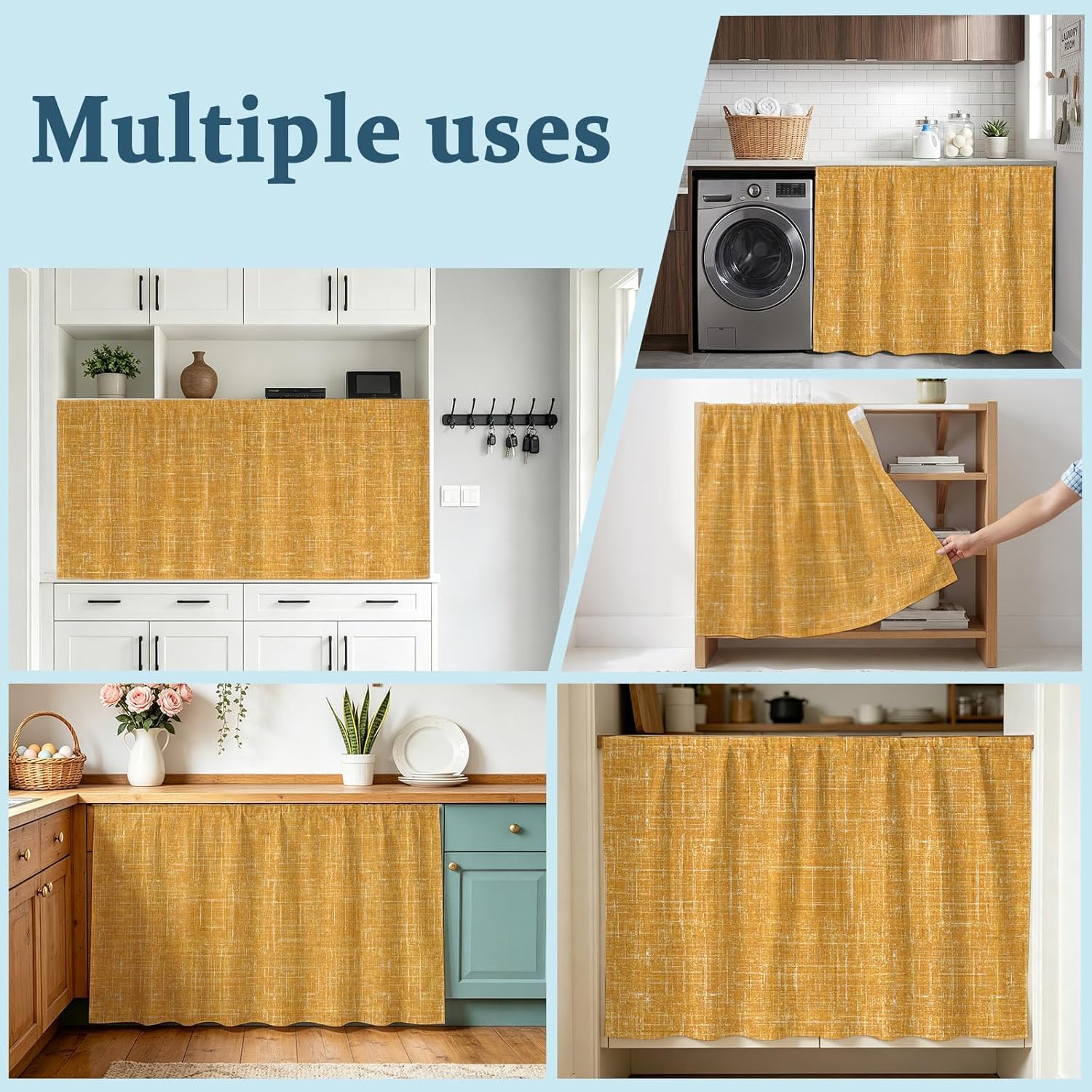 Tende per Mobili in Tinta Unita per Cucina, Bagno E Lavanderia - Tenda per Ripiani in Tessuto di Lino, Copertura per La Privacy sotto Il Lavello, Gonna Elegante E Funzionale Pink