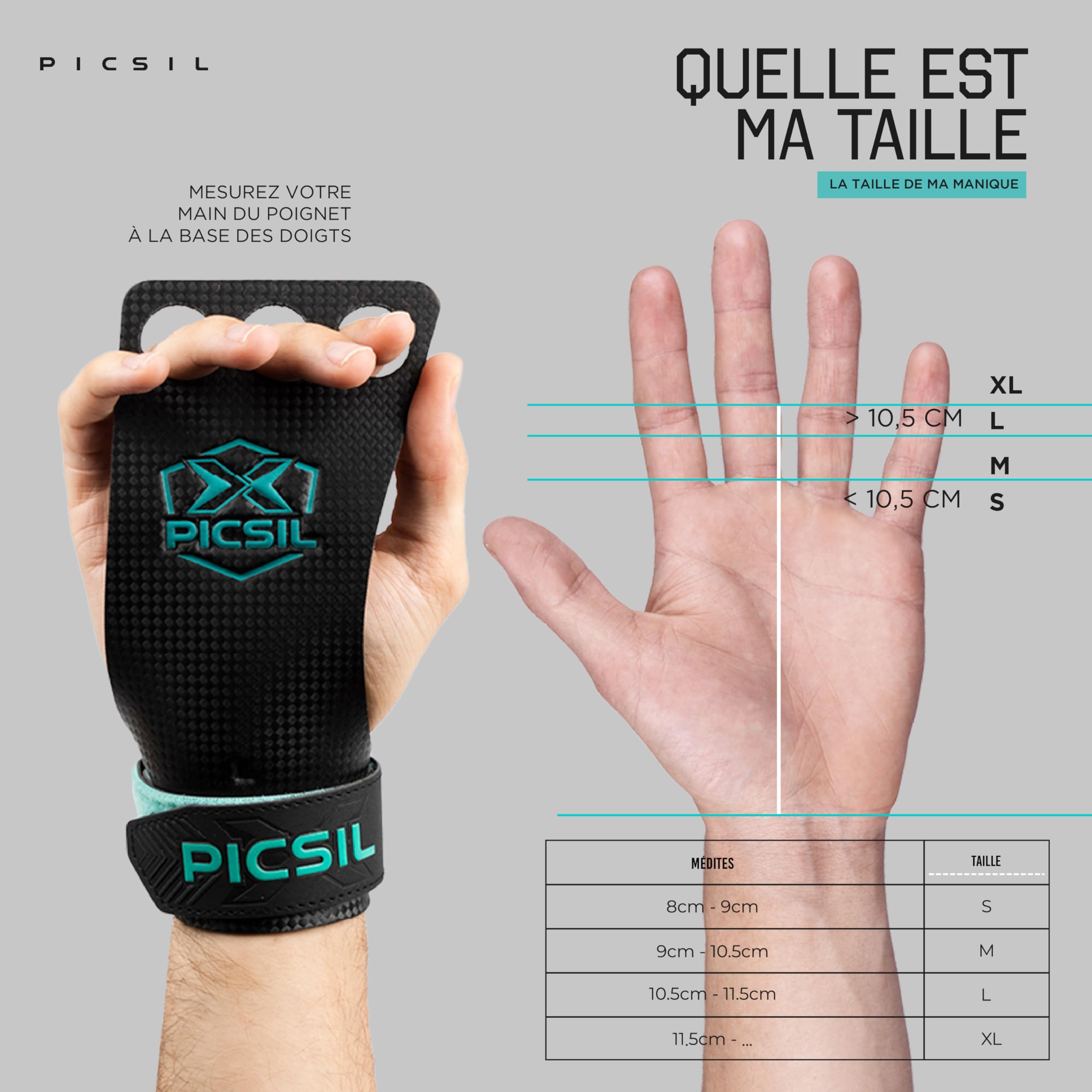 PICSIL - Maniques Falcon, Grips Professionnels en Fibre de Carbone, Utilisation avec Magnésie, Protection Main pour Cross Training, Calisthenics et Fitness