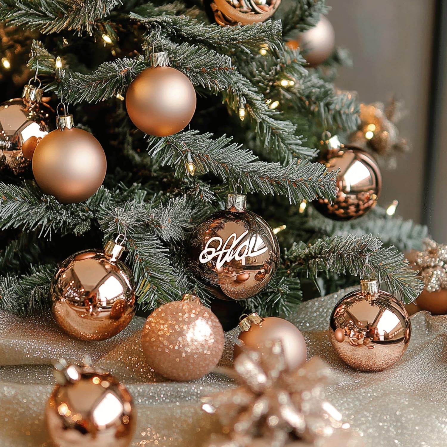 AMS Adornos chapados en bolas de Navidad de 40 quilates, colección de árbol para decoración de vacaciones, bodas, fiestas (brillo de 40 quilates, oro rosa)