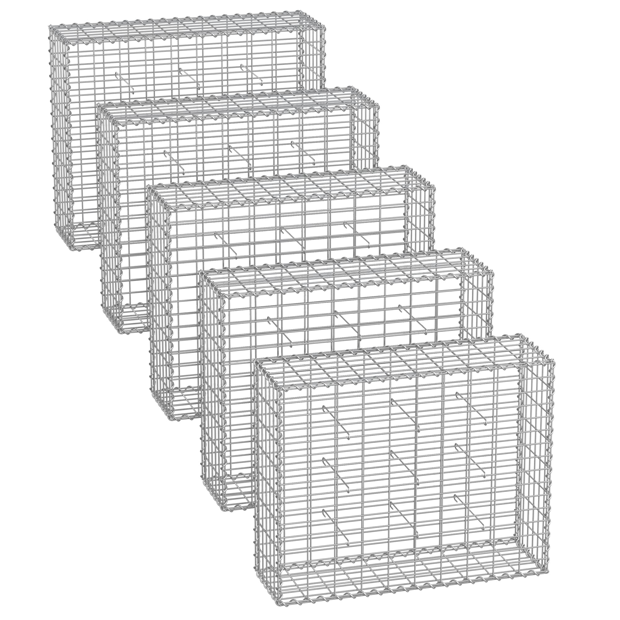 SONGMICS Gabion Baskets, Metal Gabion Cages with 5 x 10 cm Mesh for Stones, Galvanised, Garden Decor Wall Partition, 100 x 80 x 30 cm, Set of 5, Silver GGB583V1