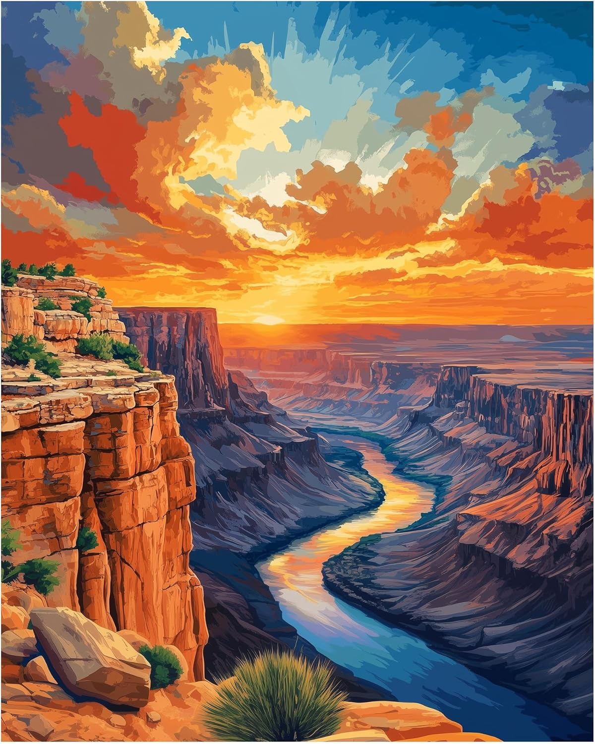 ANSIWEIGO Grand Canyon National Park Paint by Number,Colorado River Paint by Numbers for Adults,Sunset Landscape Acrylic DIY Oil Painting,Grand Canyon Canvas Wall Art,Home Decor(16x20inch,with Frame)