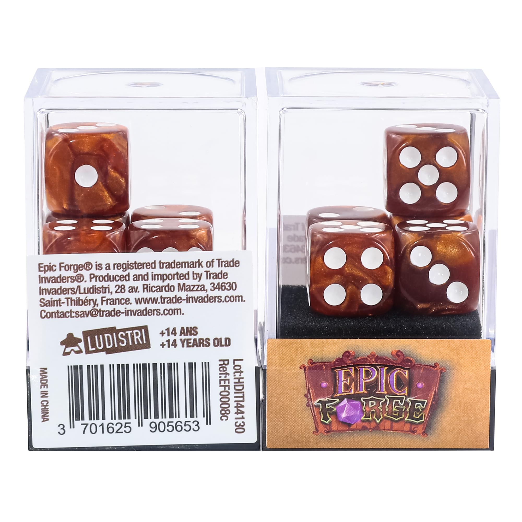 Epic Forge – Lot De 5 Dés 6 Faces – Brown Pearl – 16 Mm – Acrylique Cristallin – Pour Jeux De Société – Dès 14 Ans