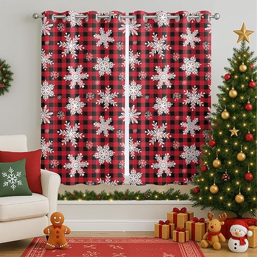 Miniatura 58 de Cortinas opacas de Navidad para niñas y niños, decoración del hogar, decoración navideña, árbol de acebo, estrella, Navidad, ojales, cortinas con