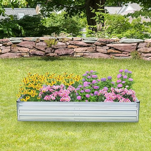 Miniatura 7 de Cama de jardín elevada galvanizada - Kit de jardín de cama elevada de metal de 6 x 3 x 1 pies para plantas, flores y verduras