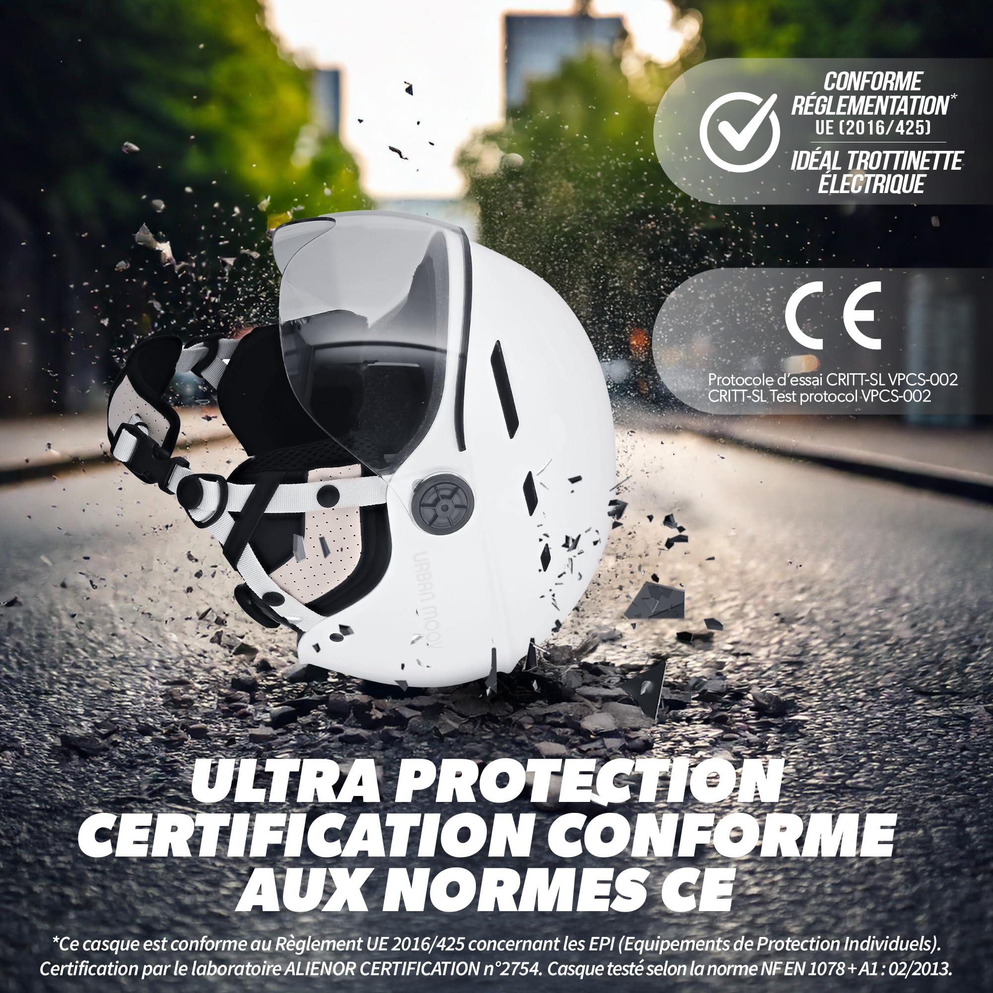 T'nB Visor, Casco de protección de Bicicleta y Patinete eléctrico para Hombre y Mujer, Visera Transparente, Ajuste de Rueda, Orejeras Desmontables, Talla L (Circunferencia de la Cabeza 58-62 cm
