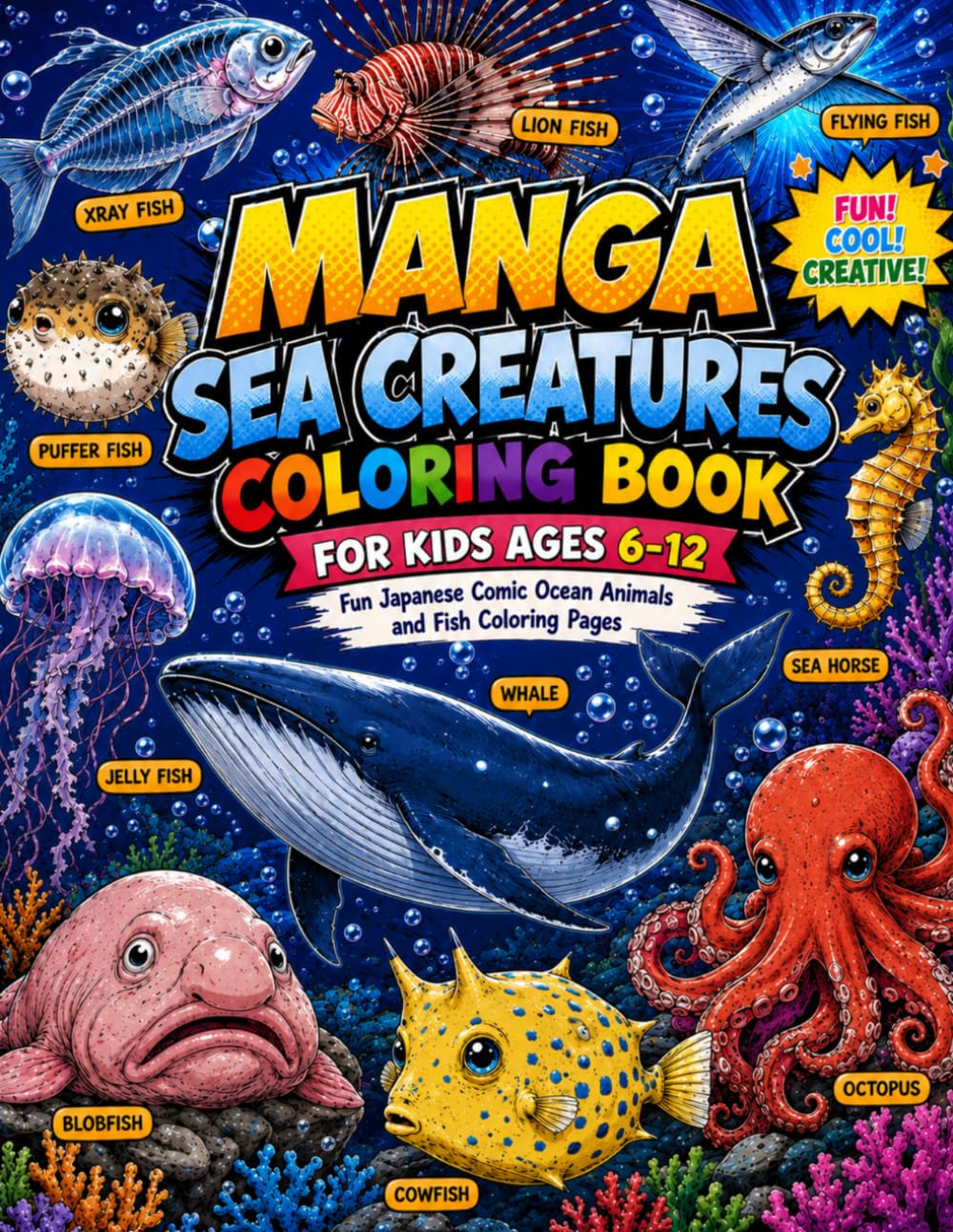 Manga Sea Creatures Coloring Book For Kids Ages 6-12