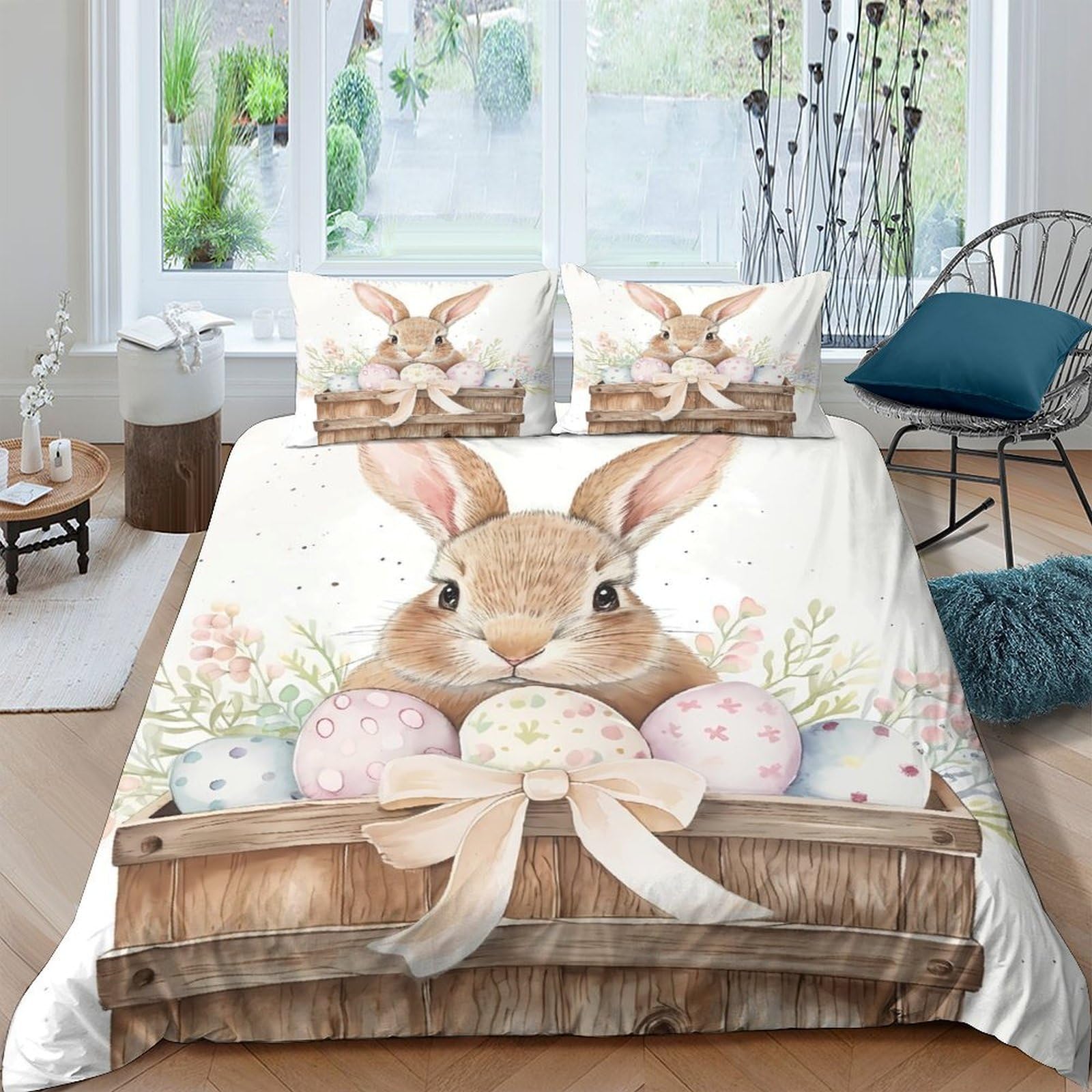 Ctjqhvkz Style-1 3D Printed Easter Bunny Fitted Sheet Microfiber Soft Pastel Egg Mattress Cover For Bedroom Guest Room Dorm Decor Single（135X200cm）
