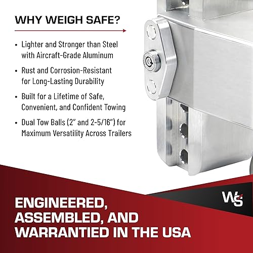 Miniatura 6 de Weigh Safe Enganche de remolque de 180 grados, enganche de remolque ajustable para remolque, compatible con receptores de 3 pulgadas, caída de 10