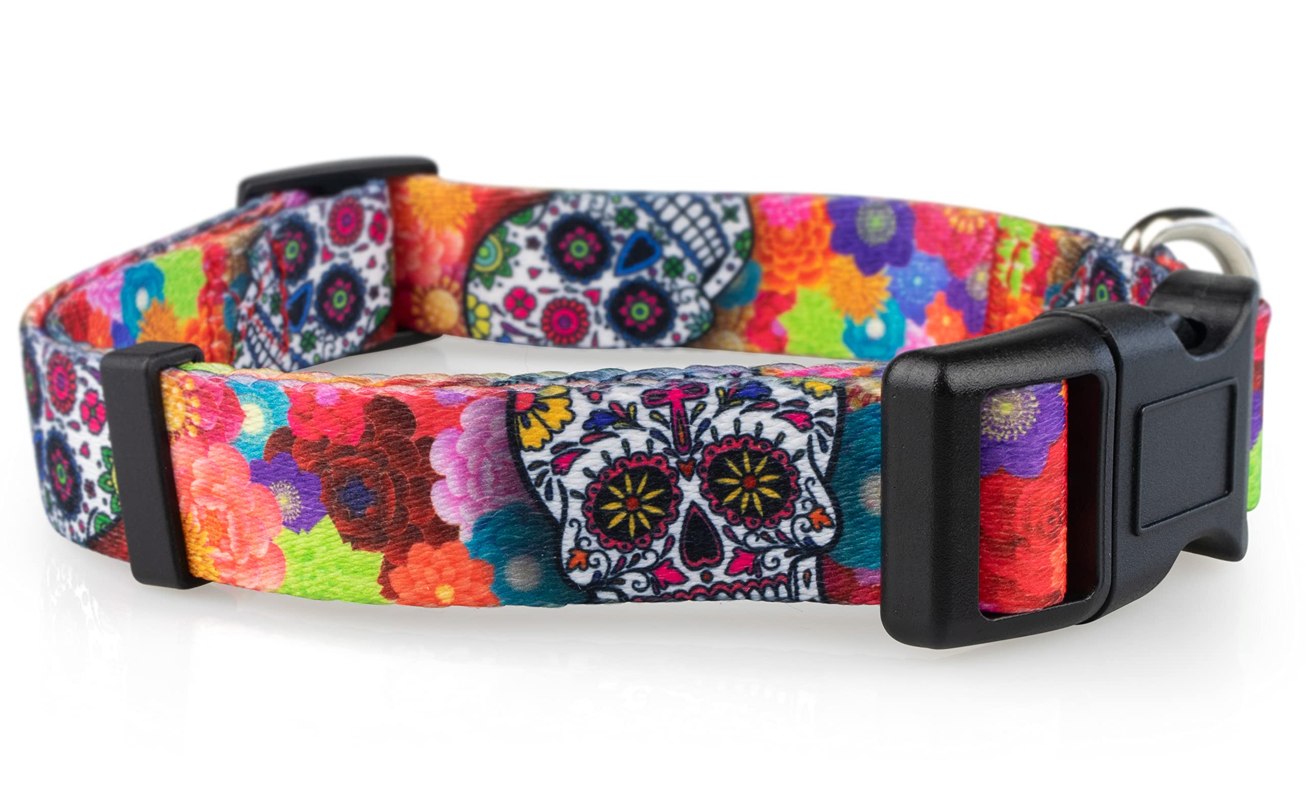 Limeloot Sugar Skulls Dog Collar, Medium