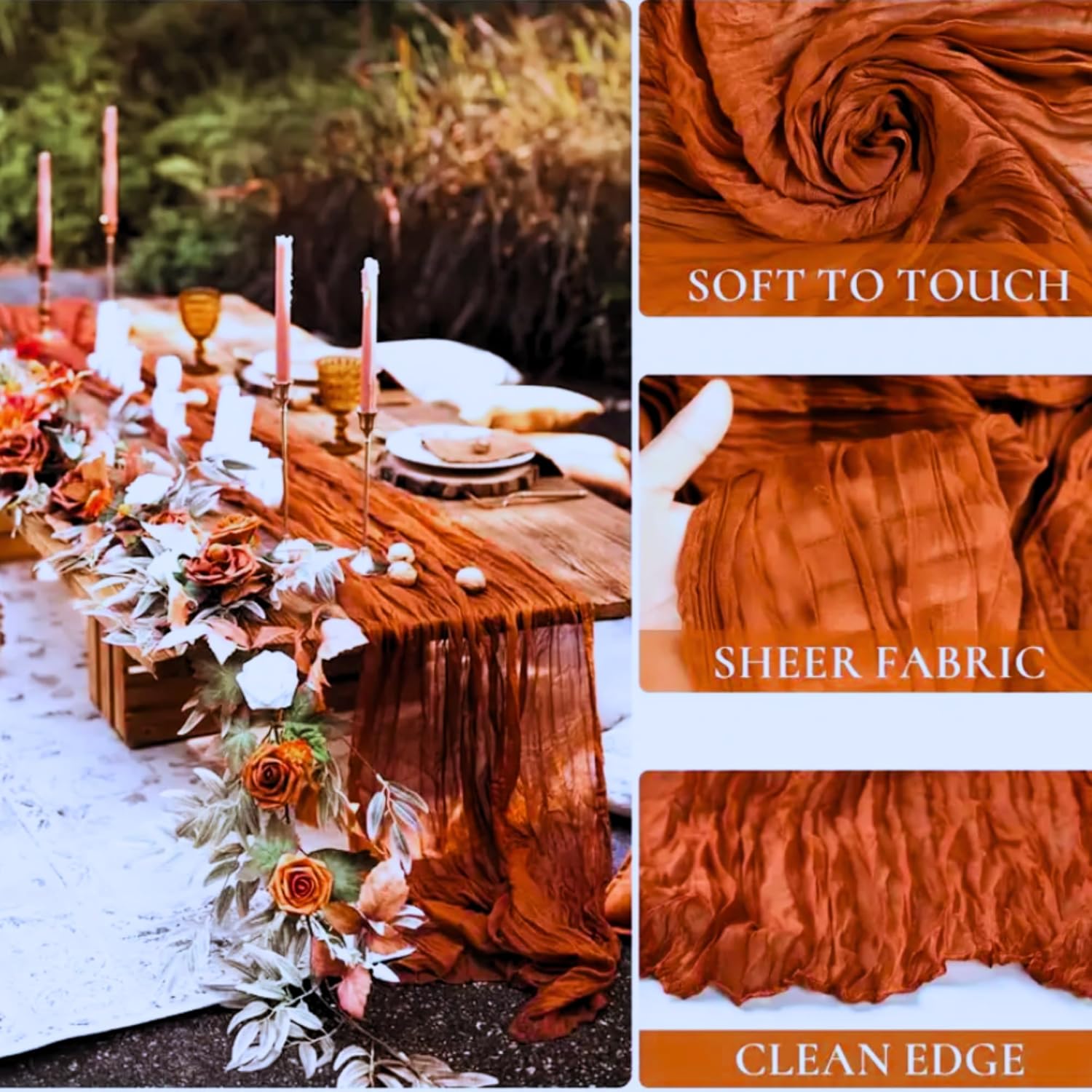 EcoEdge Cheesecloth Table Runner for Baby Shower Decor, Wedding Birthday Party Rustic Elegant Fabric Decor, Baby Shower Table Decoration (Terracotta, 6 Pack 35" x 120")