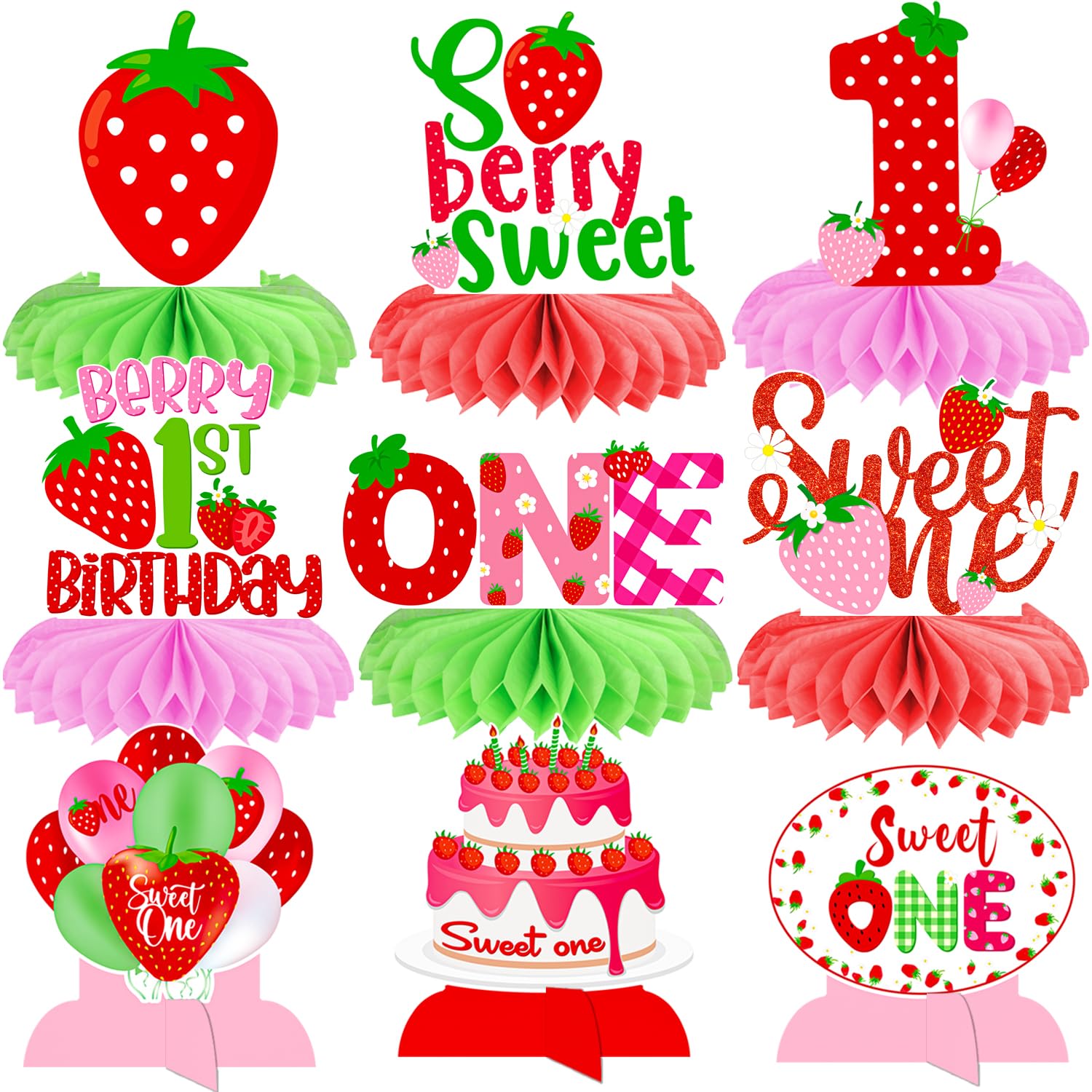 Berry Sweet One Honeycomb Centerpieces Berry First Birthday Table Decorations 13Pcs Berry First Birthday Decor Strawberry 1st Birthday Centerpieces