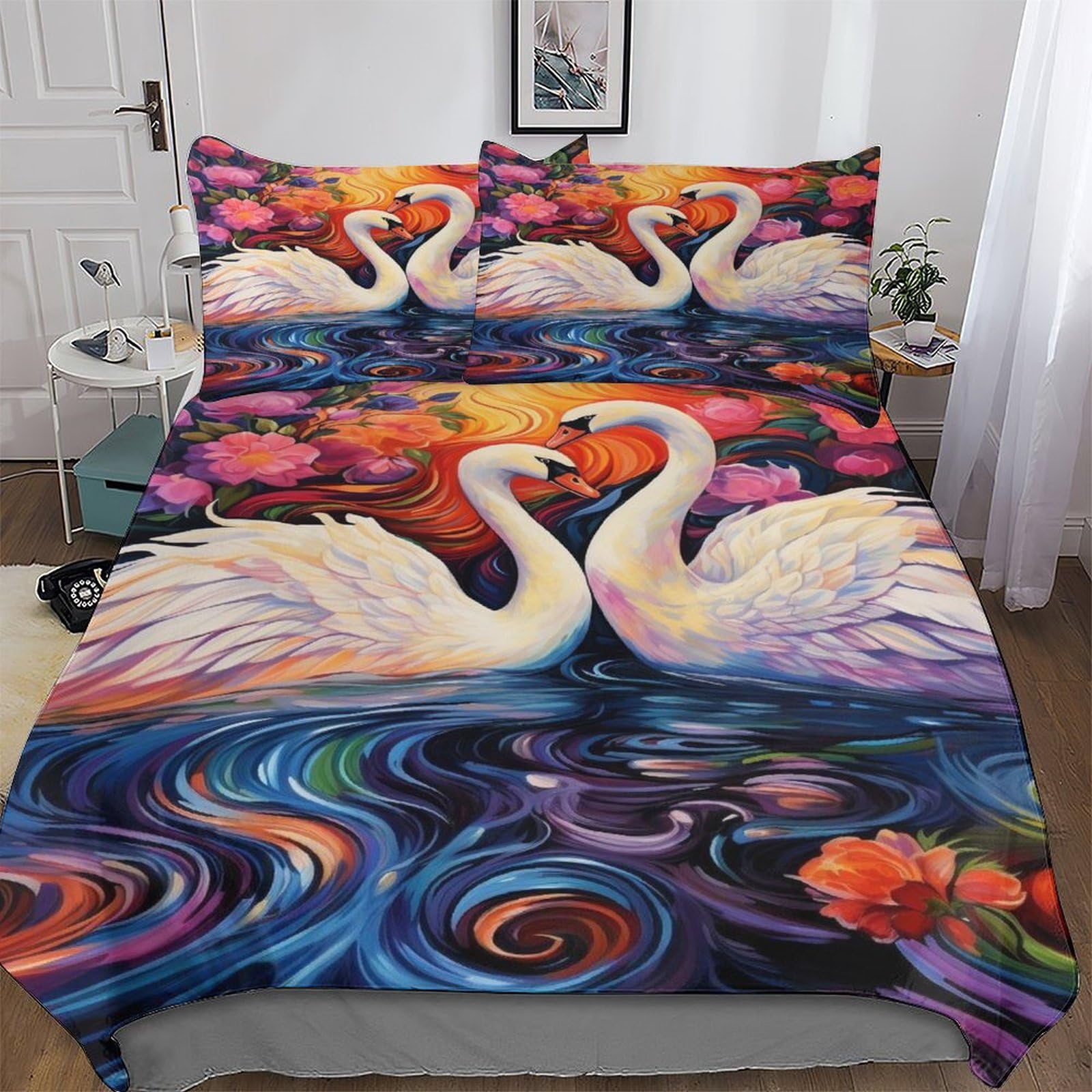 Parure de lit microfibre cygne hypoallergénique anti-acarien 3 pièces 200x200cm pour peau sensible
