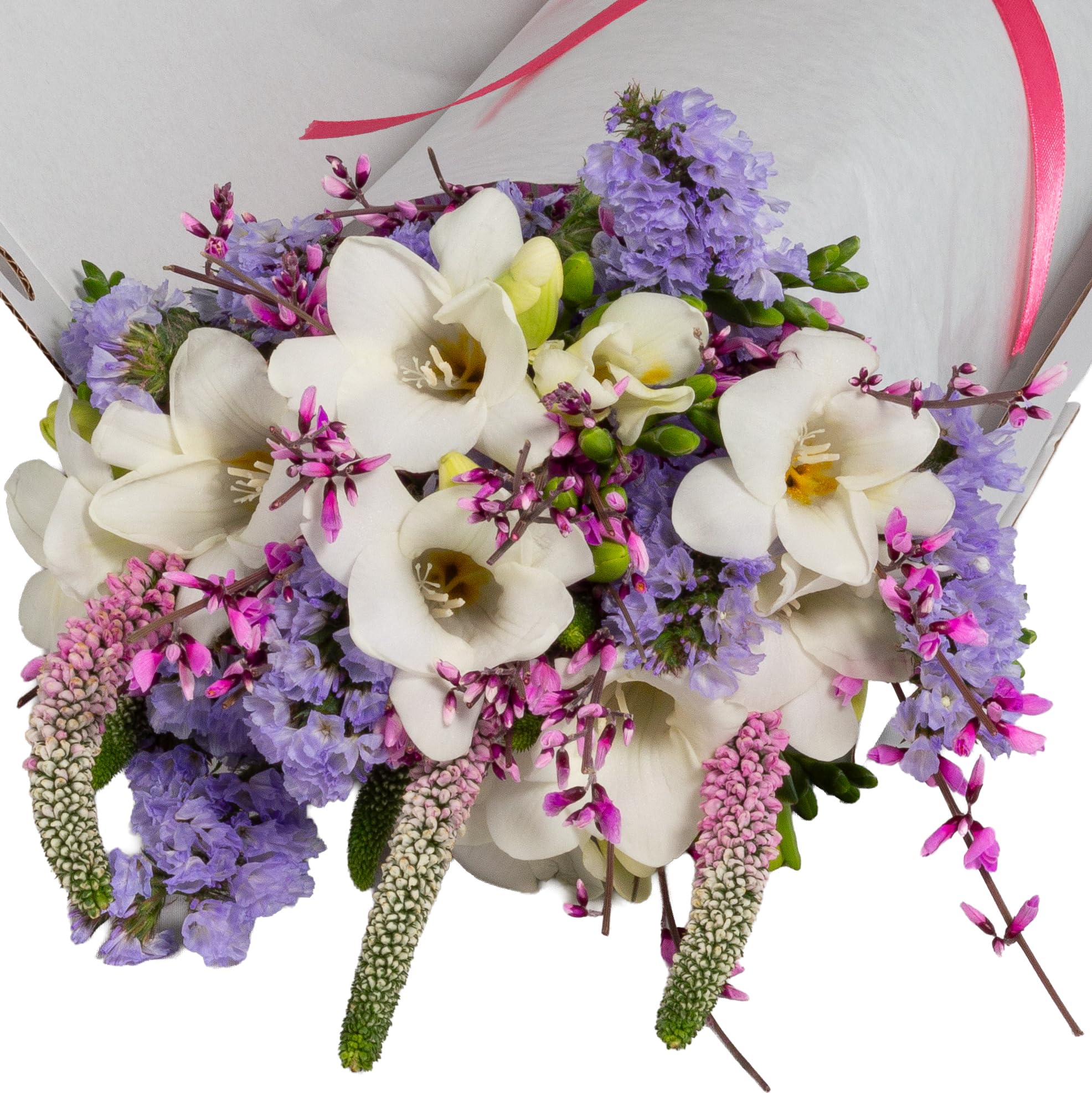 InterBloom Letterbox Fresh Flower Bouquet – Freesia & Veronica – Premium Florist Stems – Thoughtful Gift – Next Day UK Delivery